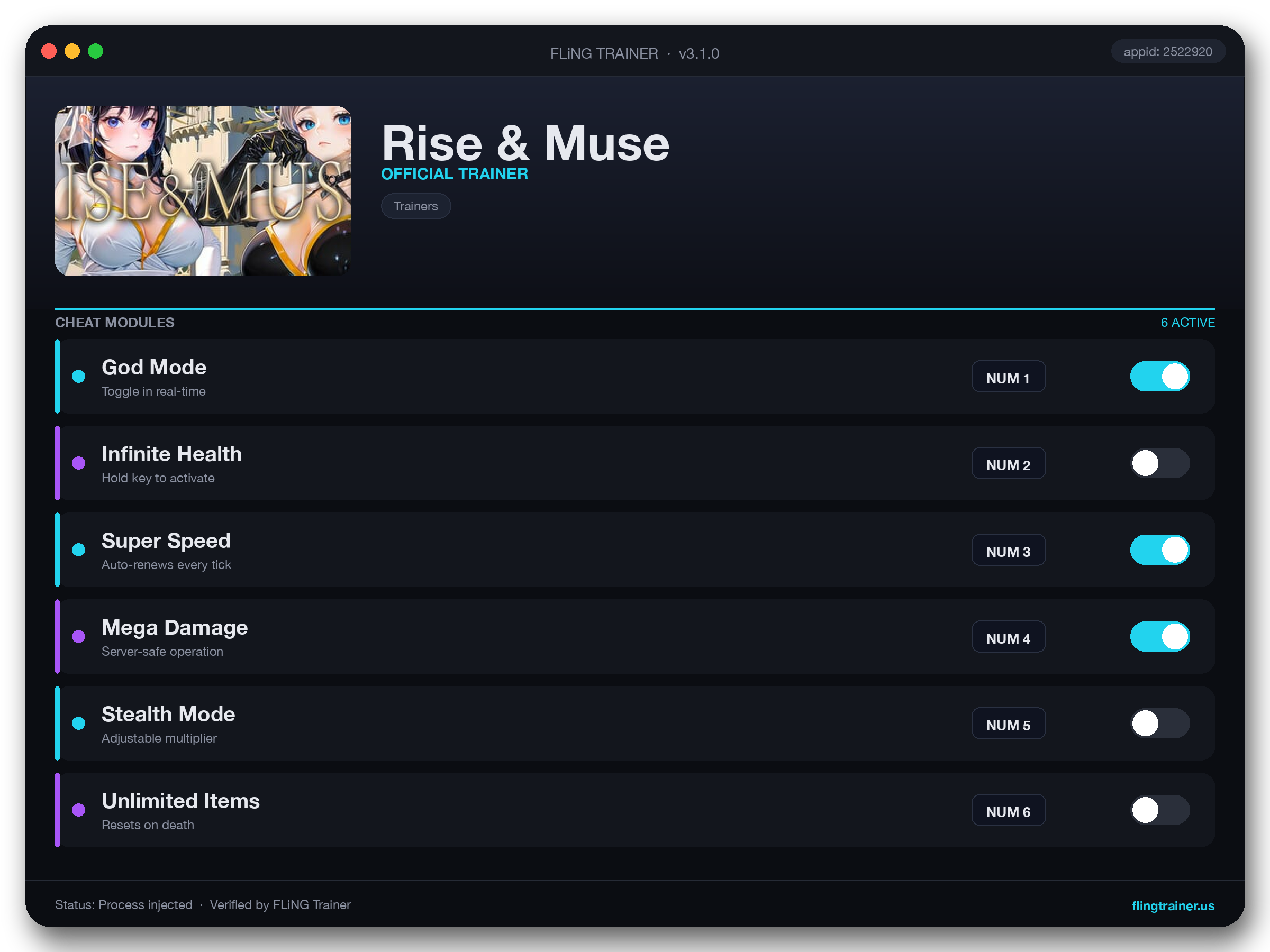Rise & Muse Trainer interface