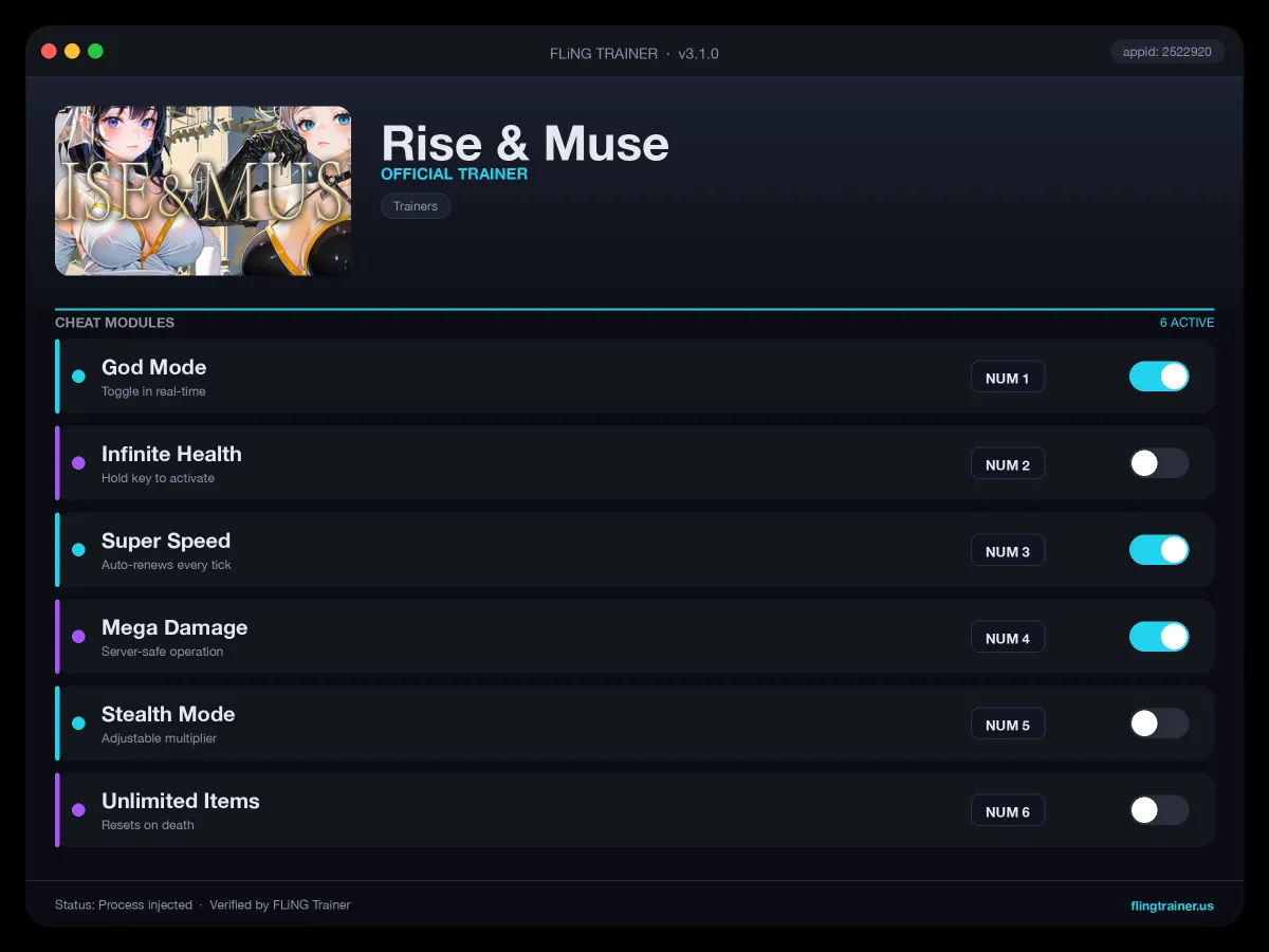 Rise & Muse Trainer interface