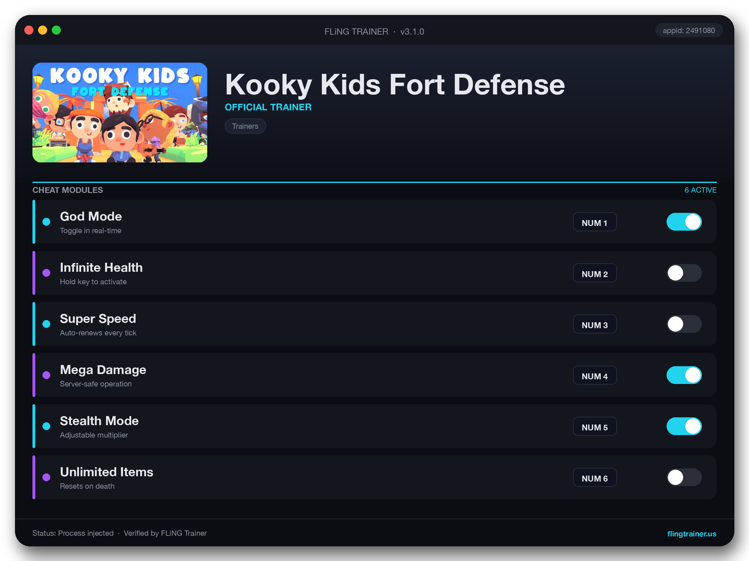 Kooky Kids Fort Defense Trainer interface