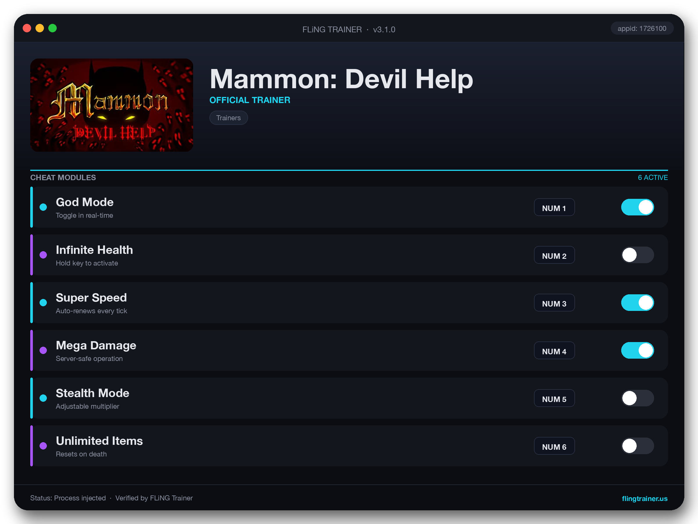 Mammon: Devil Help Trainer interface