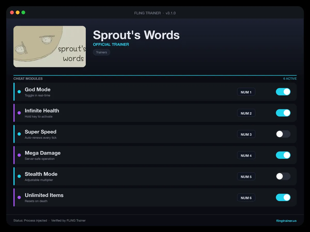 Sprout's Words Trainer interface