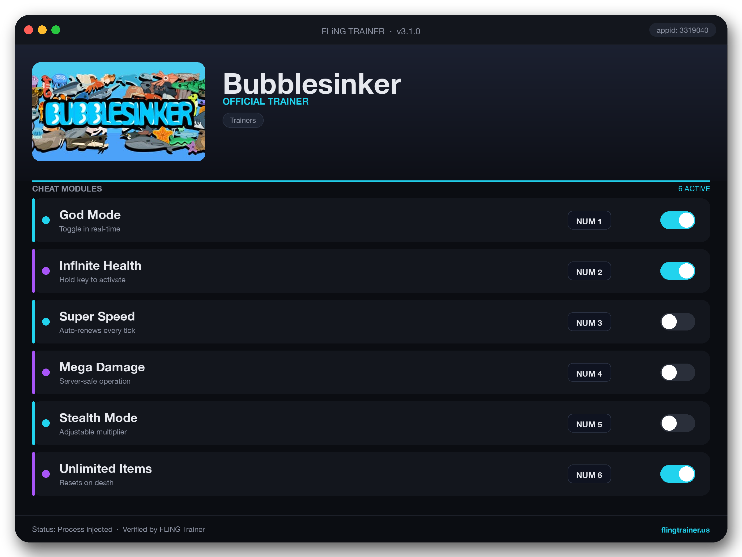 Bubblesinker Trainer interface