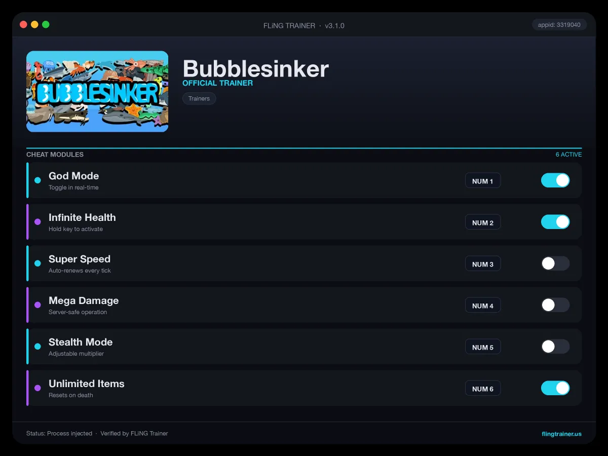 Bubblesinker Trainer interface
