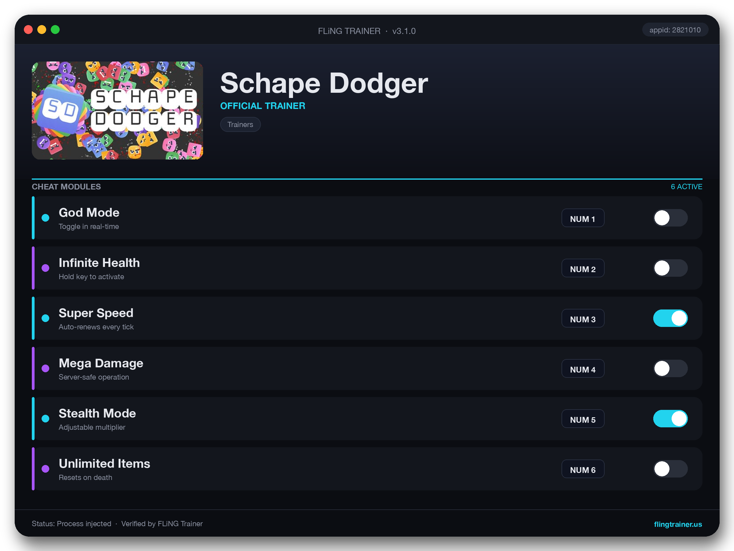 Schape Dodger Trainer interface