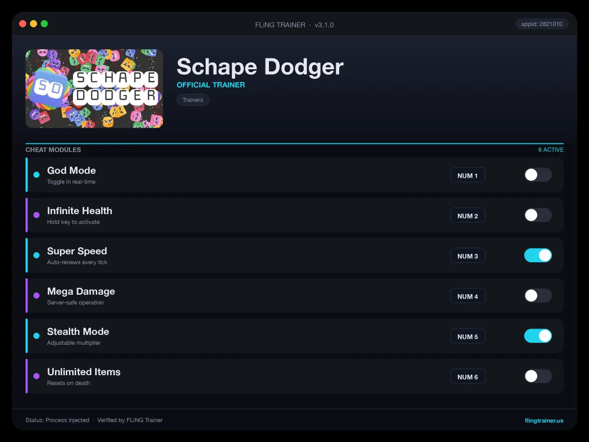 Schape Dodger Trainer interface
