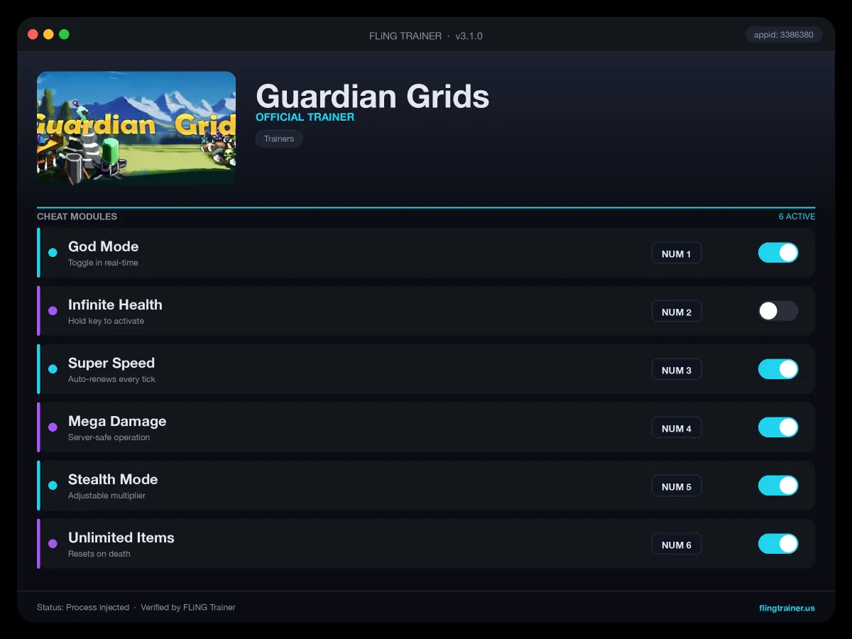 Guardian Grids Trainer interface