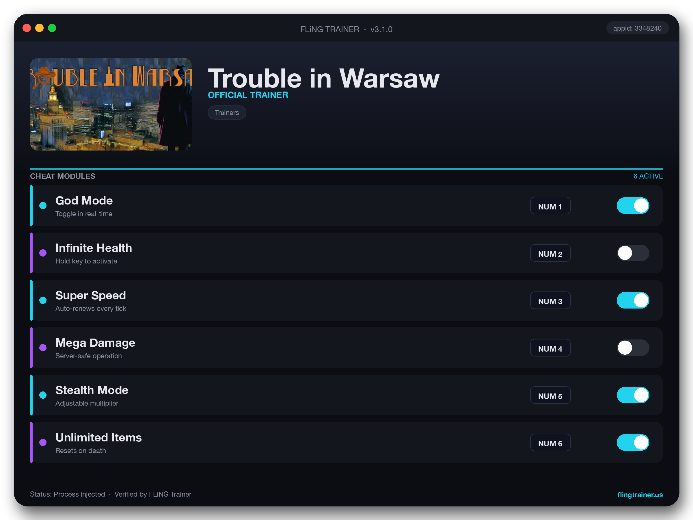 Trouble in Warsaw Trainer interface