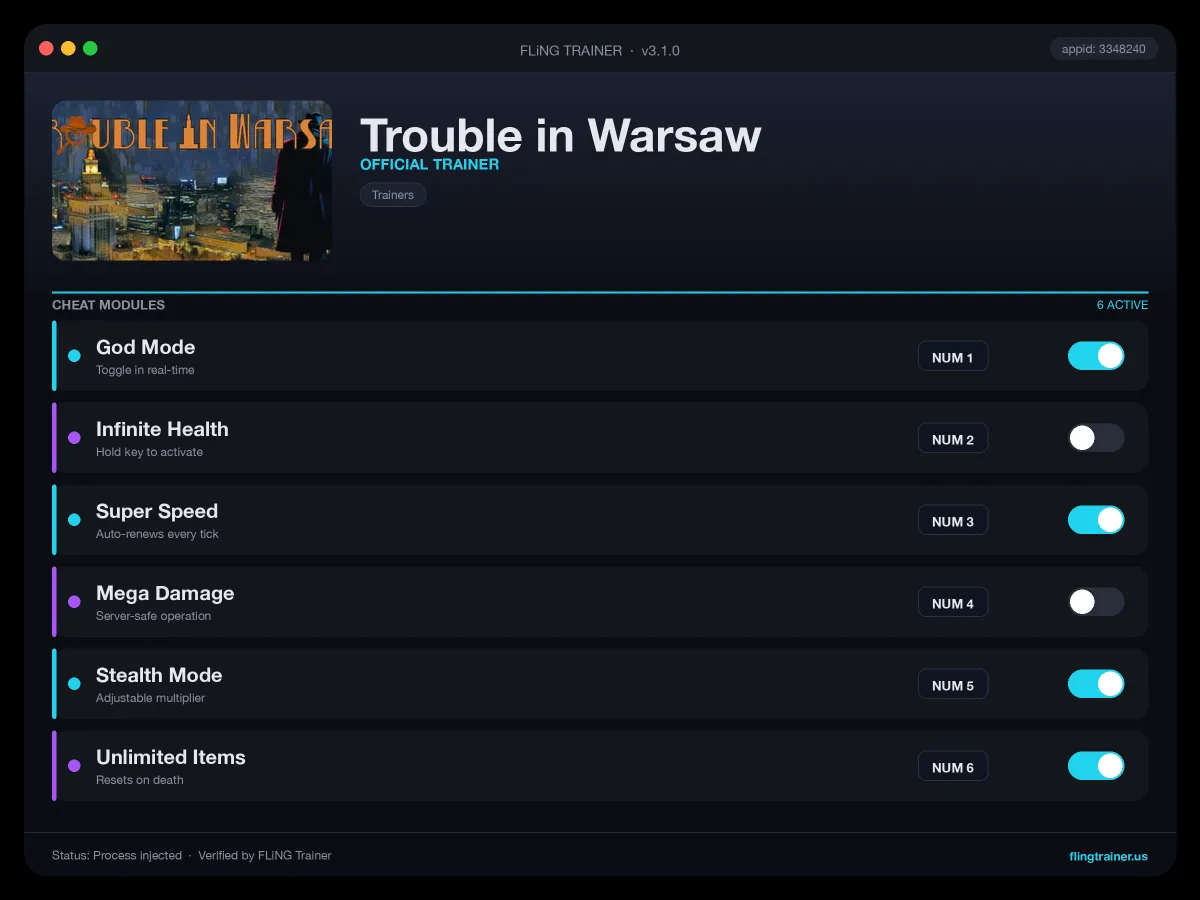 Trouble in Warsaw Trainer interface