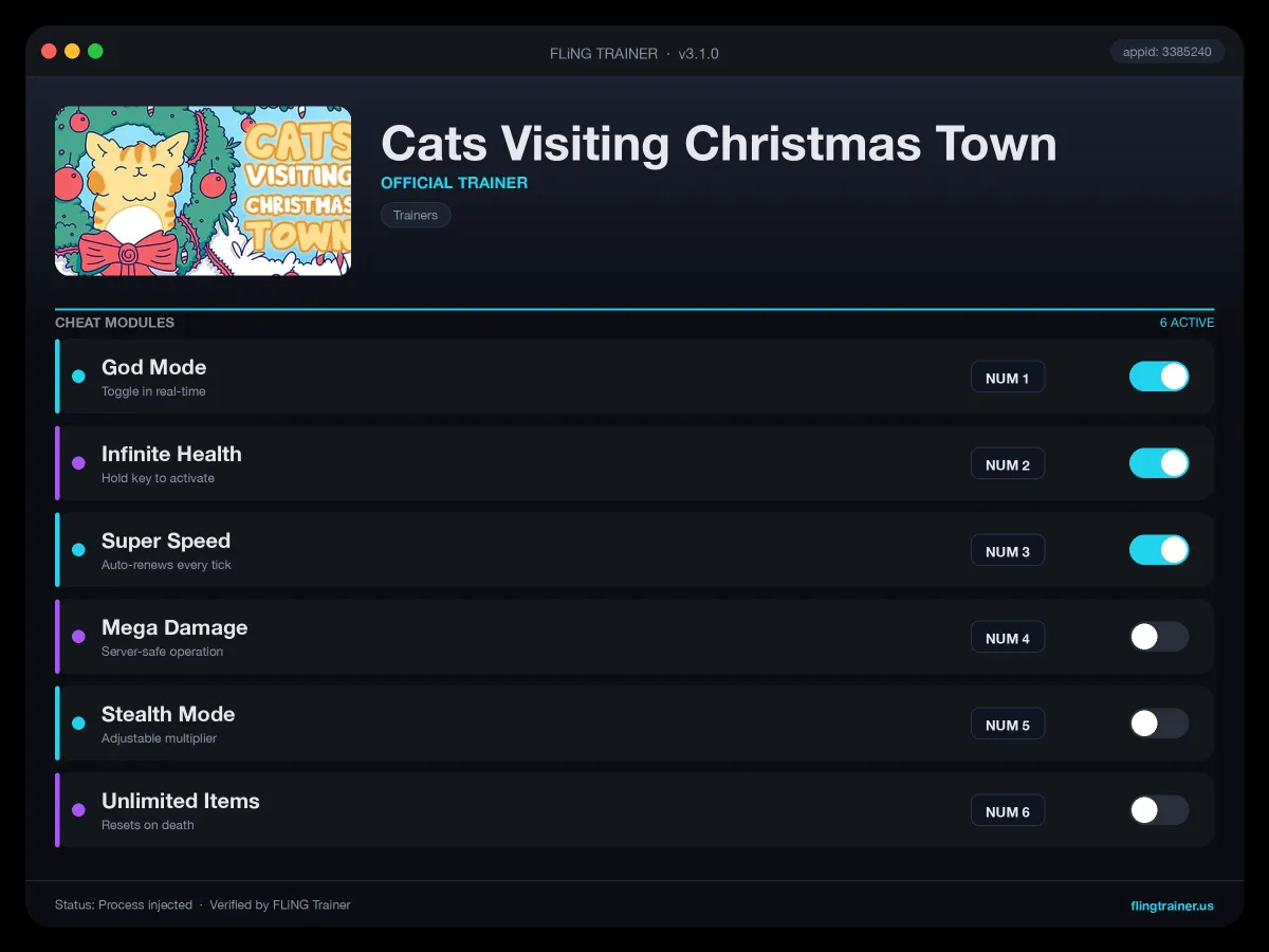Cats Visiting Christmas Town Trainer interface