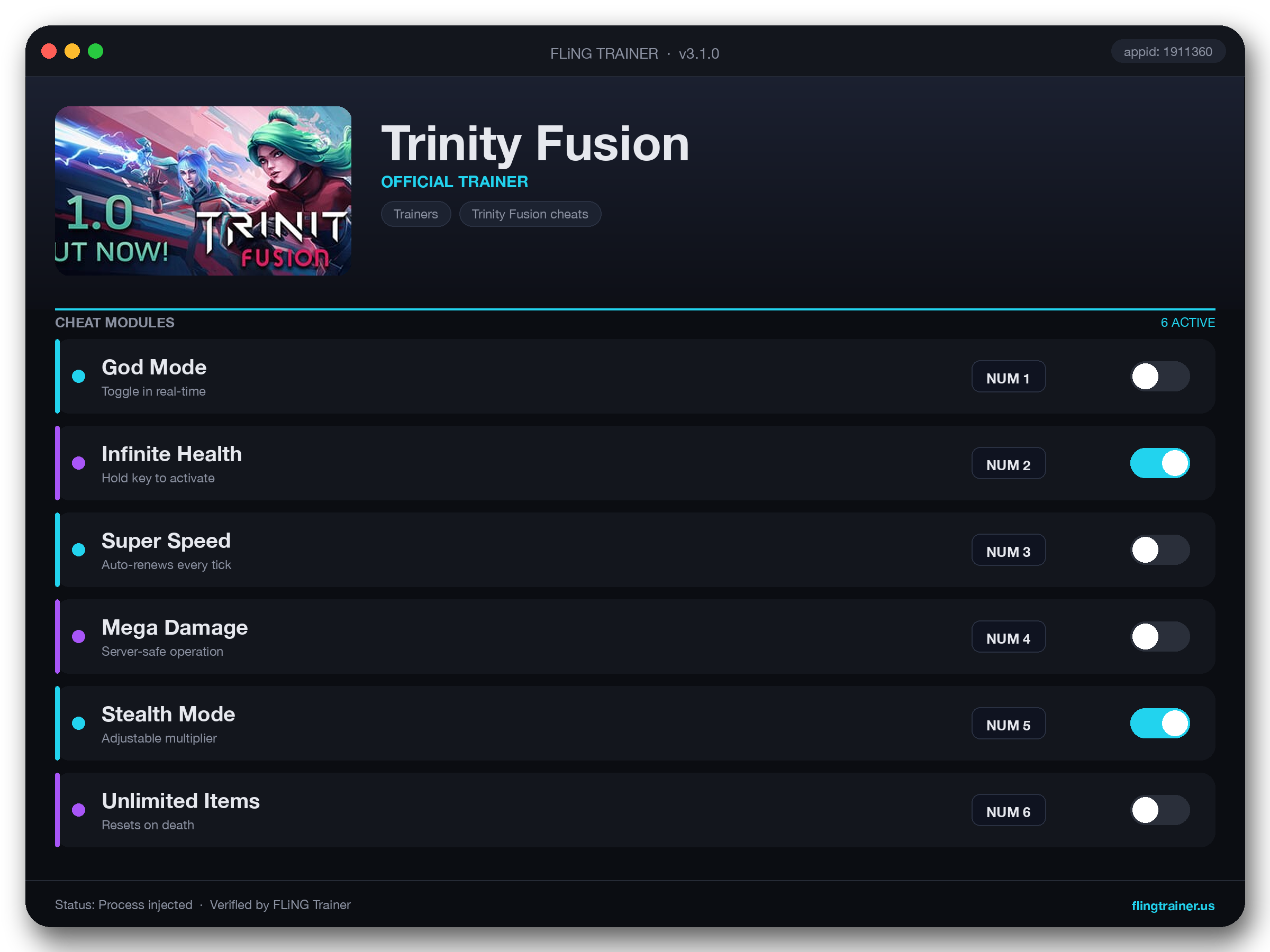 Trinity Fusion Trainer interface
