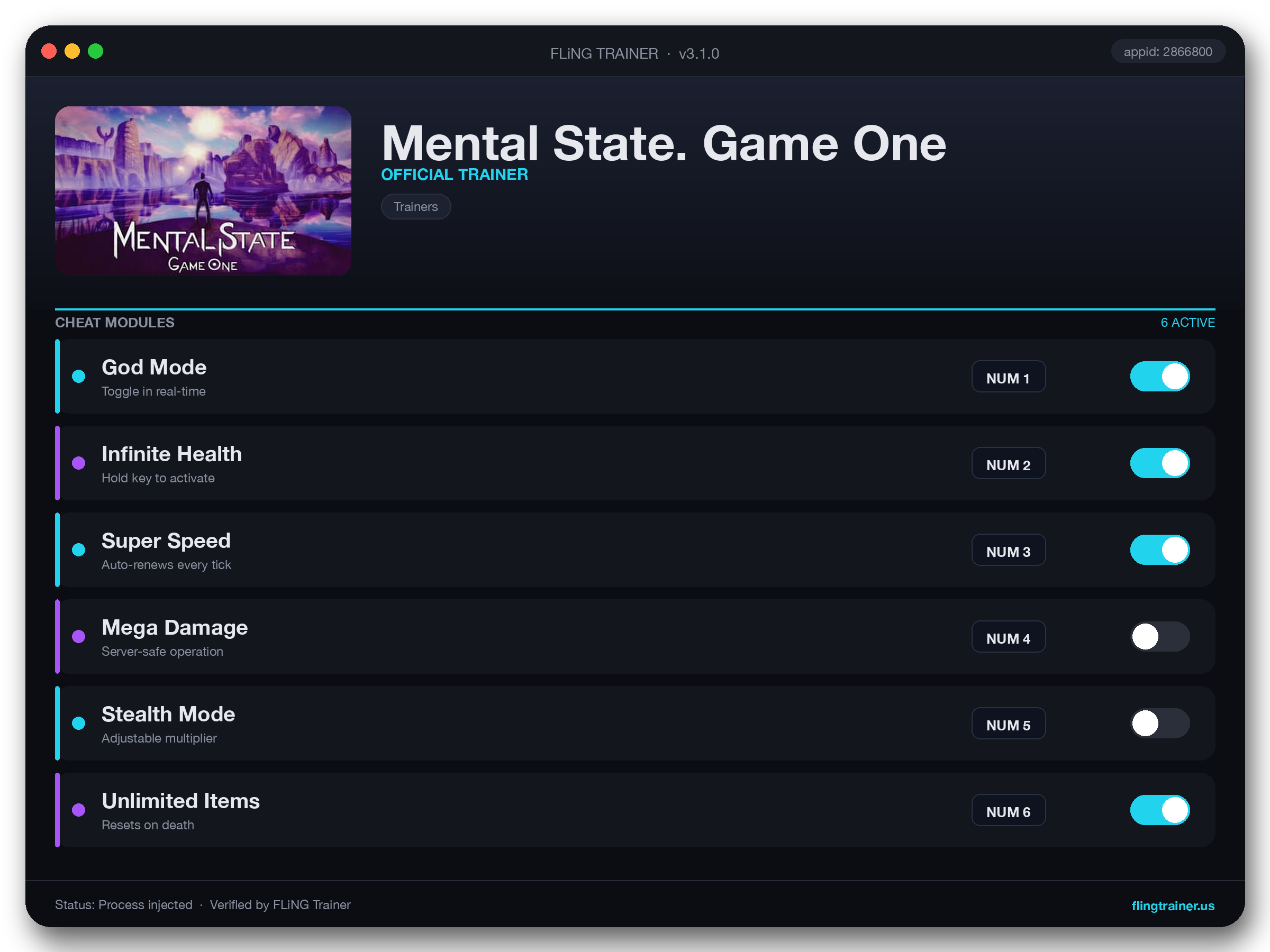 Mental State. Game One Trainer interface
