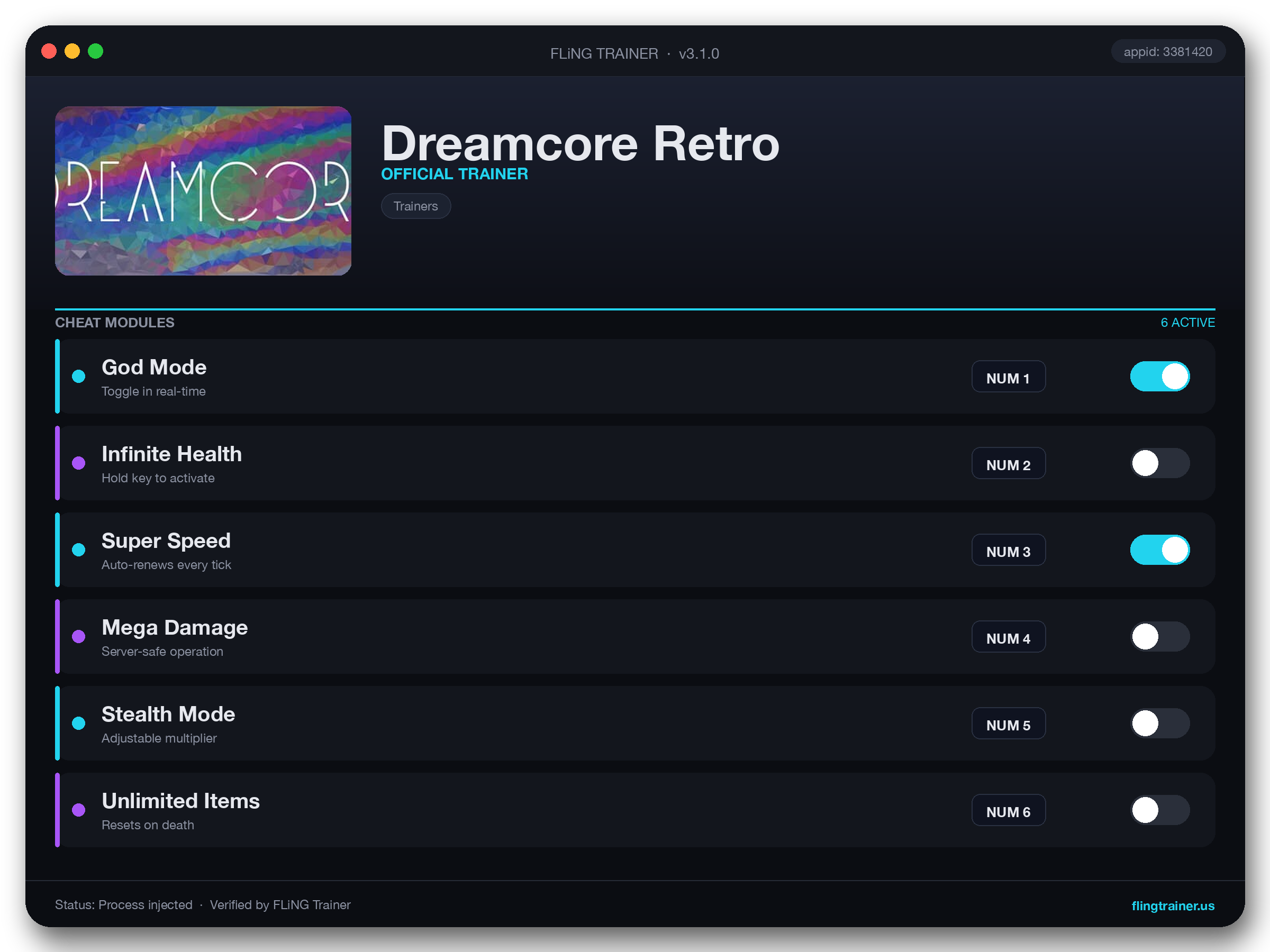 Dreamcore Retro Trainer interface