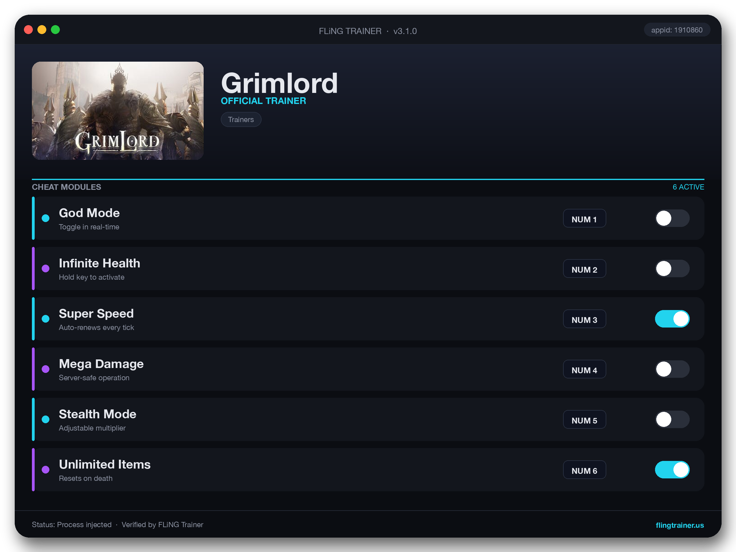 Grimlord Trainer interface