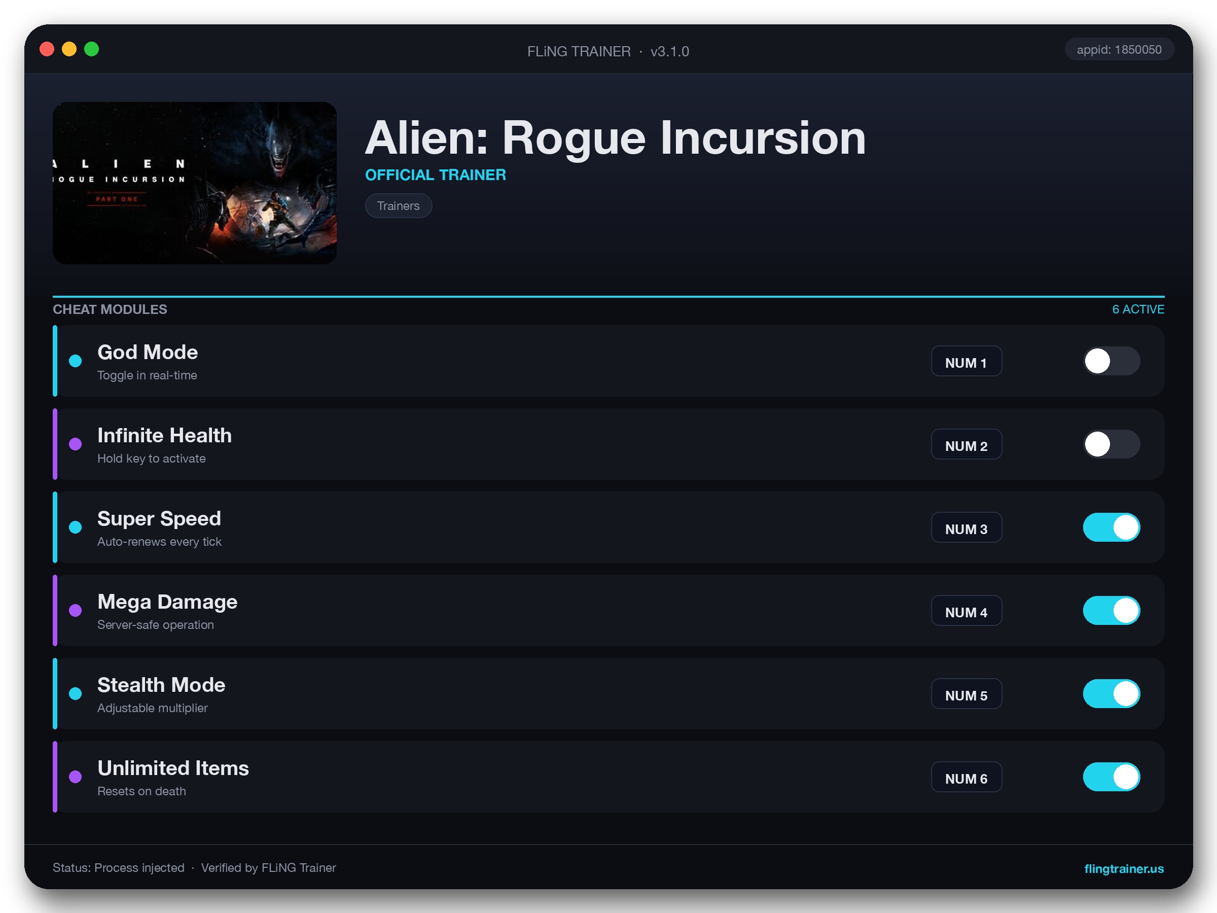 Alien: Rogue Incursion Trainer interface