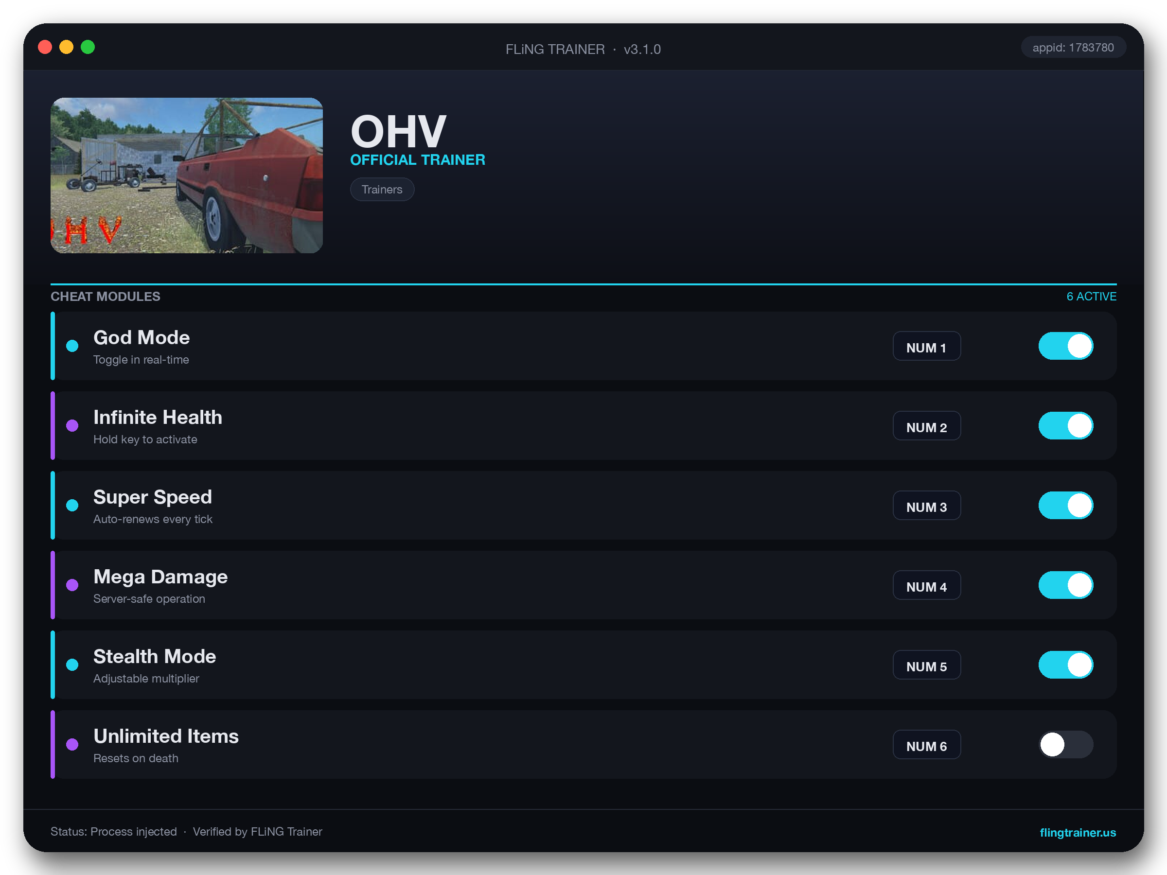 OHV Trainer interface