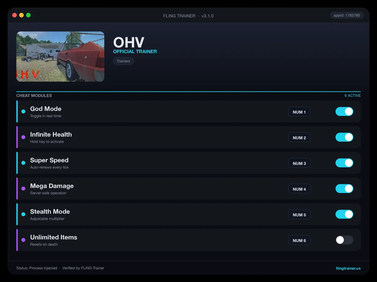 OHV Trainer interface