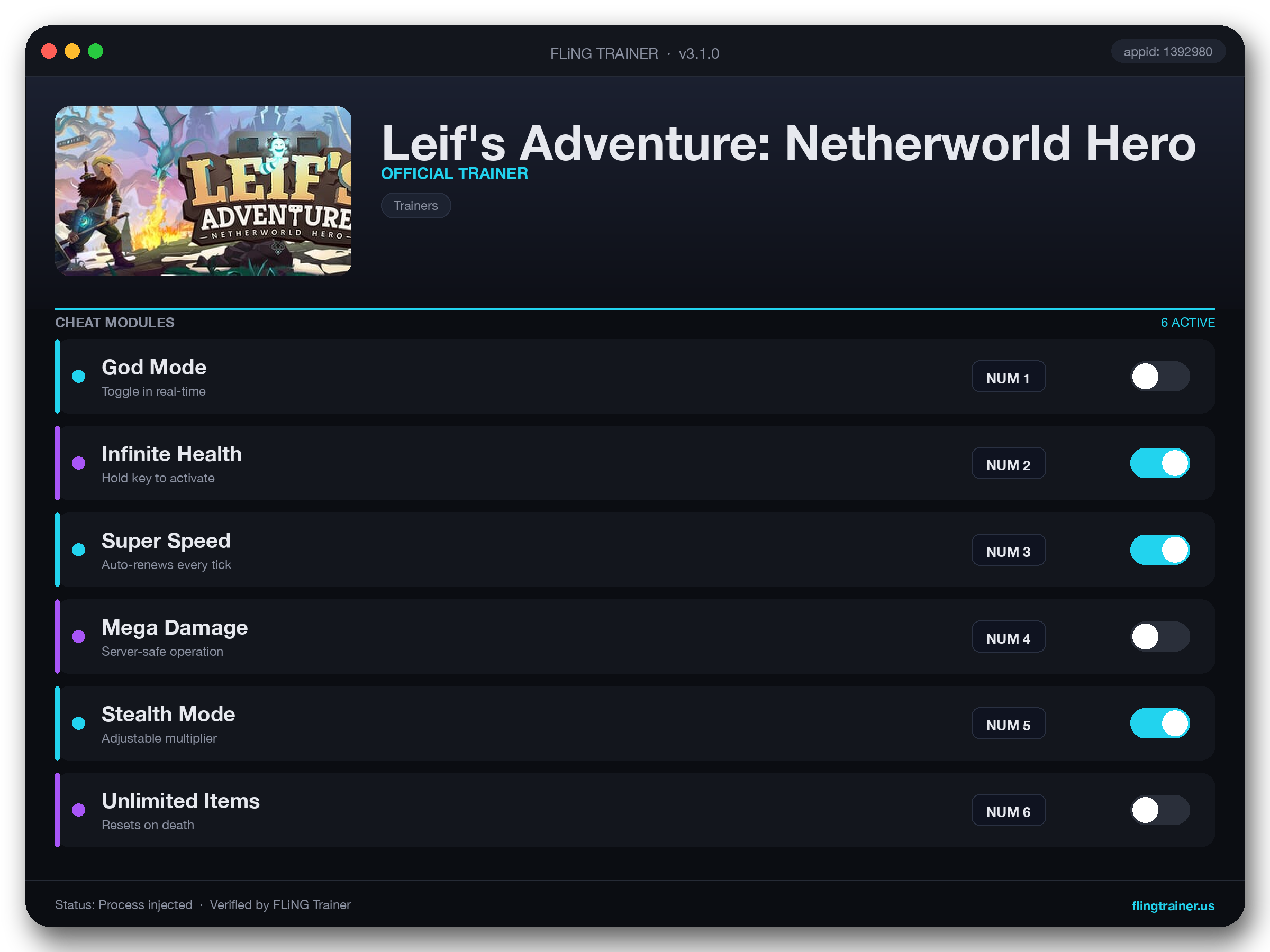 Leif's Adventure: Netherworld Hero Trainer interface