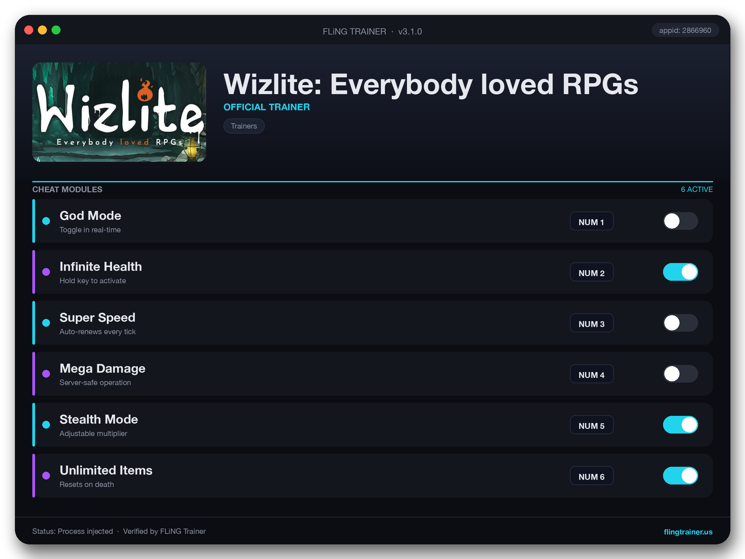 Wizlite: Everybody loved RPGs Trainer interface