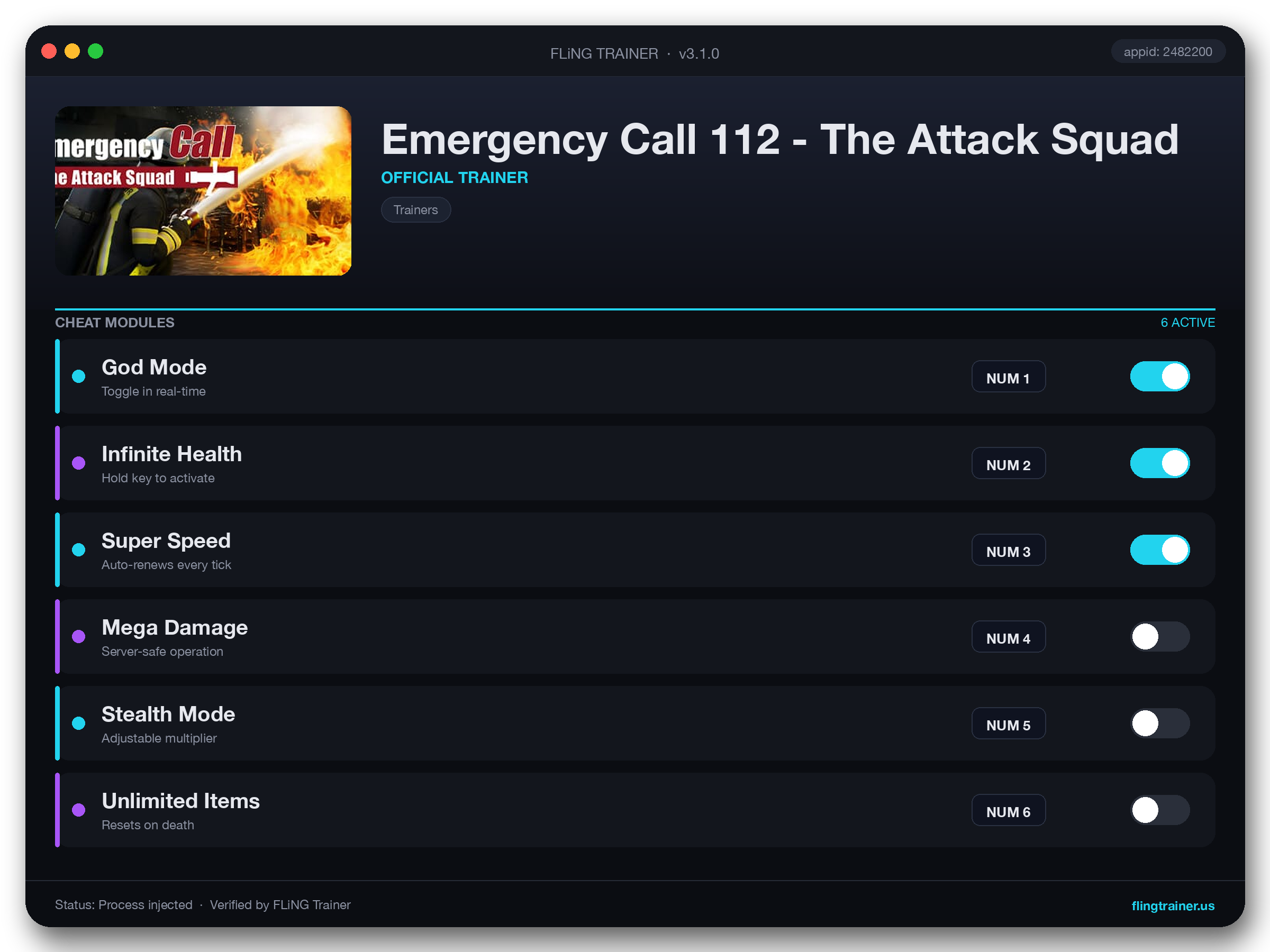 Emergency Call 112 - The Attack Squad Trainer interface