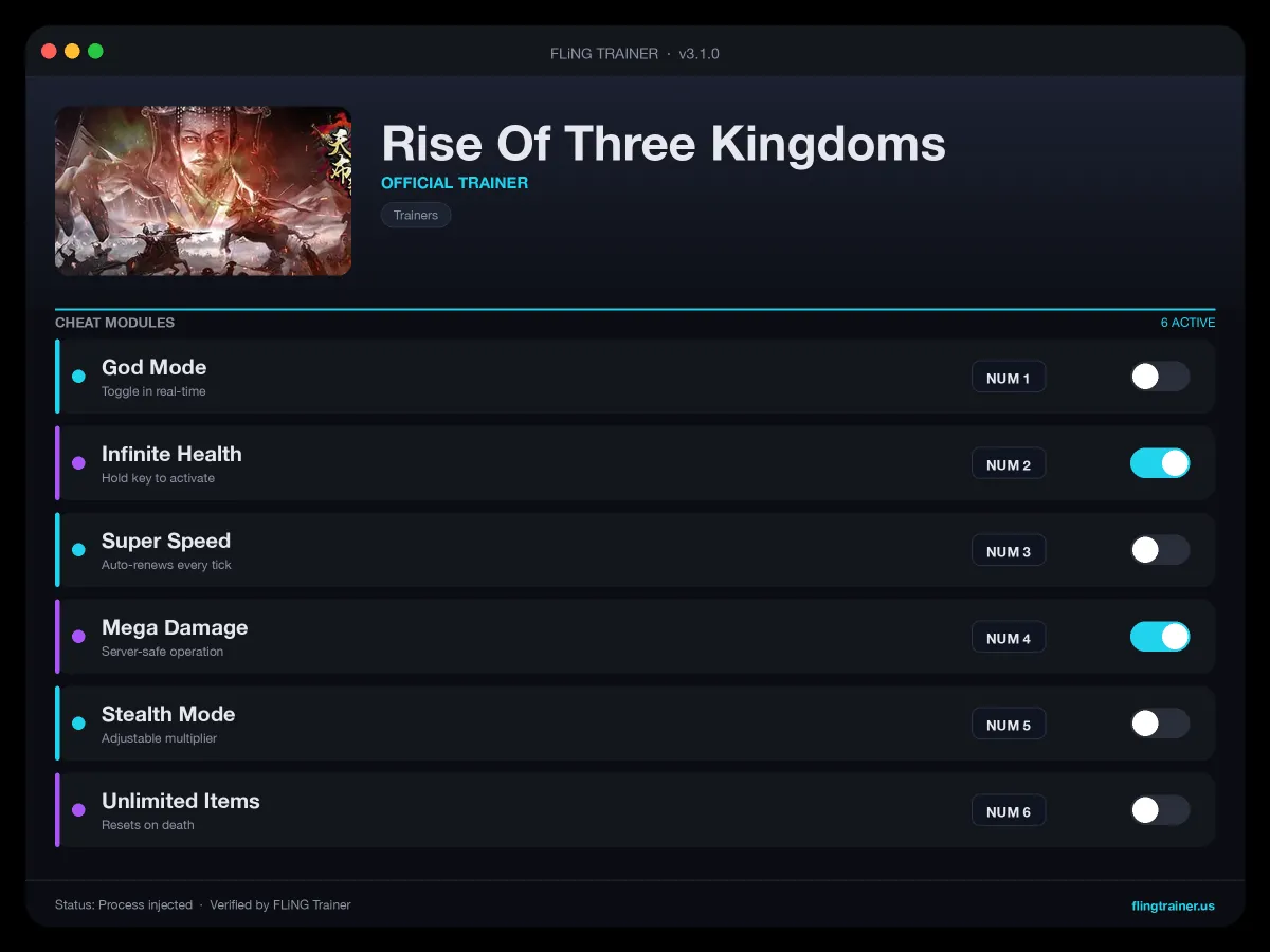 Rise Of Three Kingdoms Trainer interface