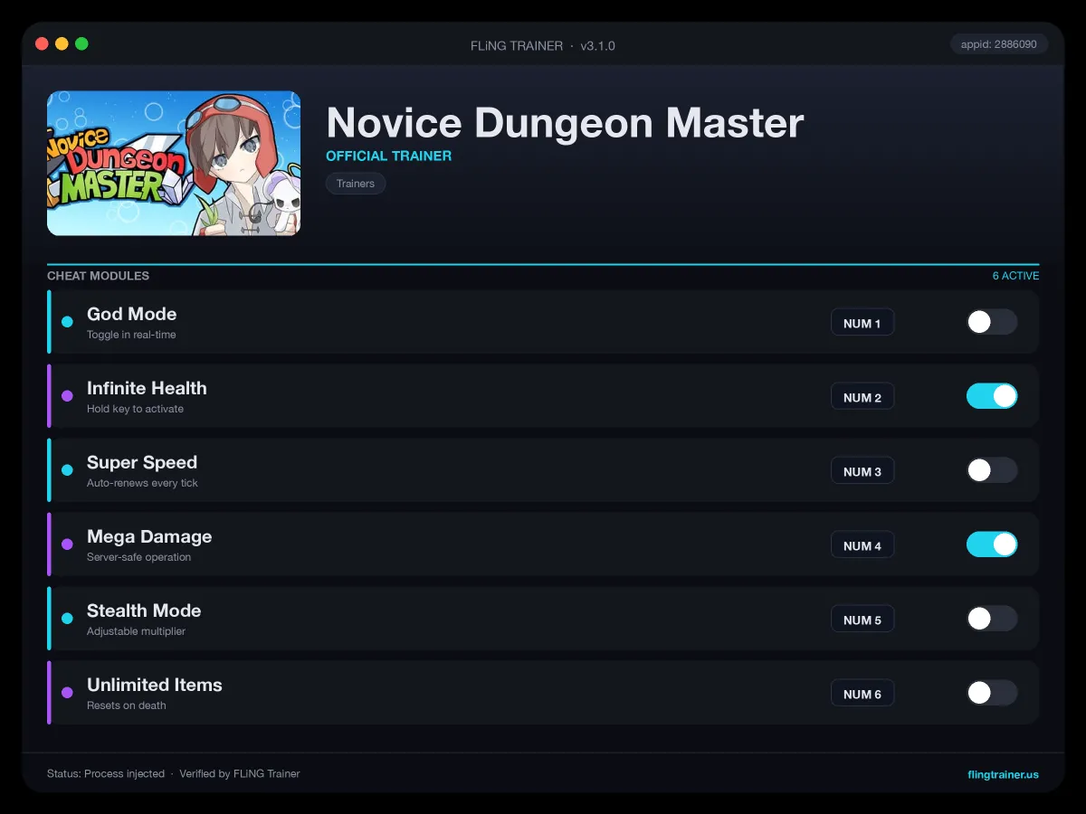Novice Dungeon Master Trainer interface