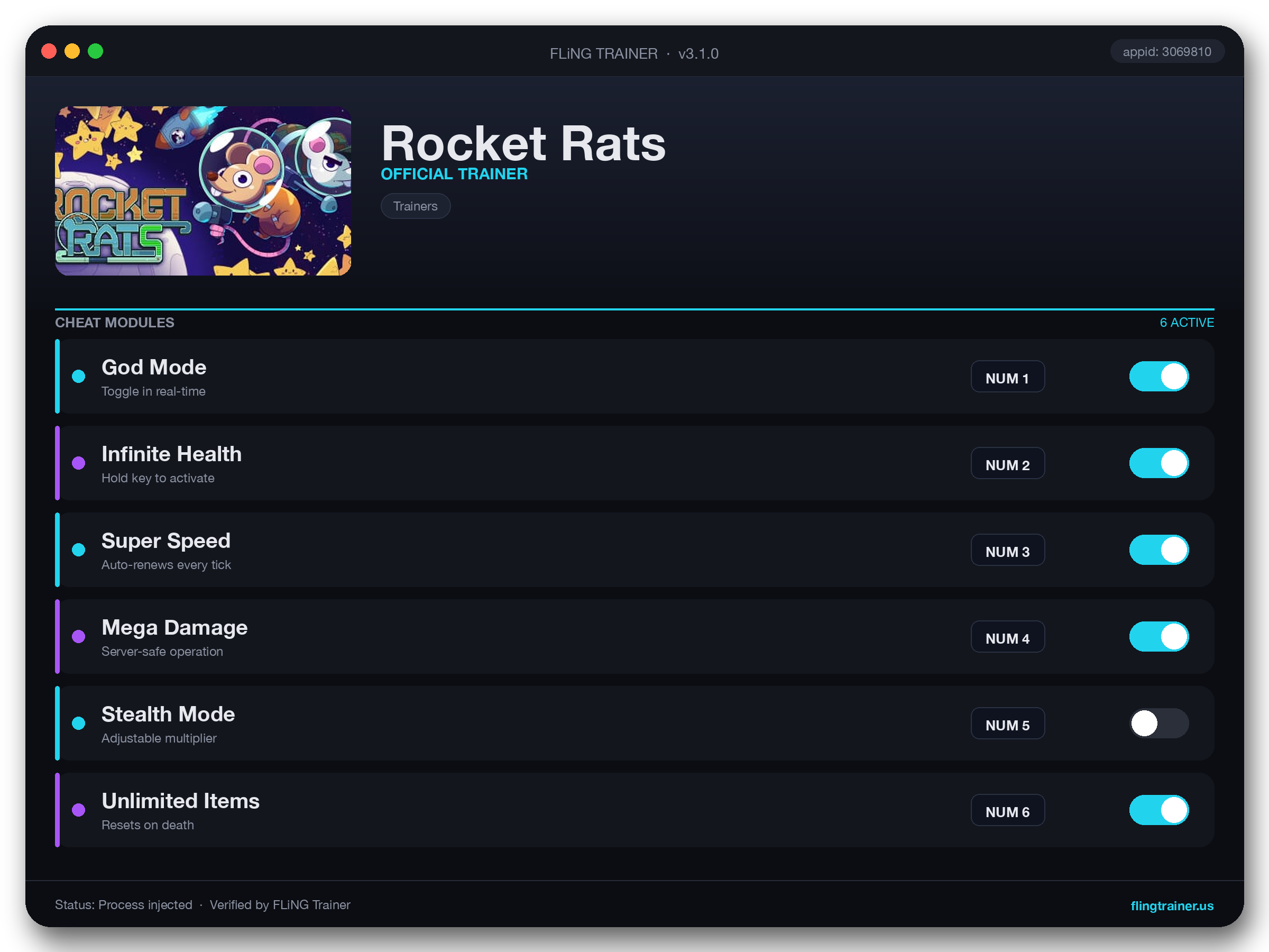 Rocket Rats Trainer interface