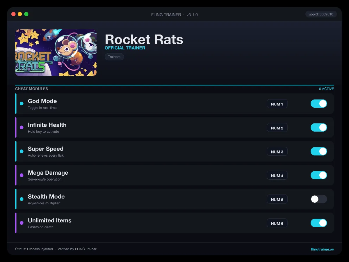 Rocket Rats Trainer interface