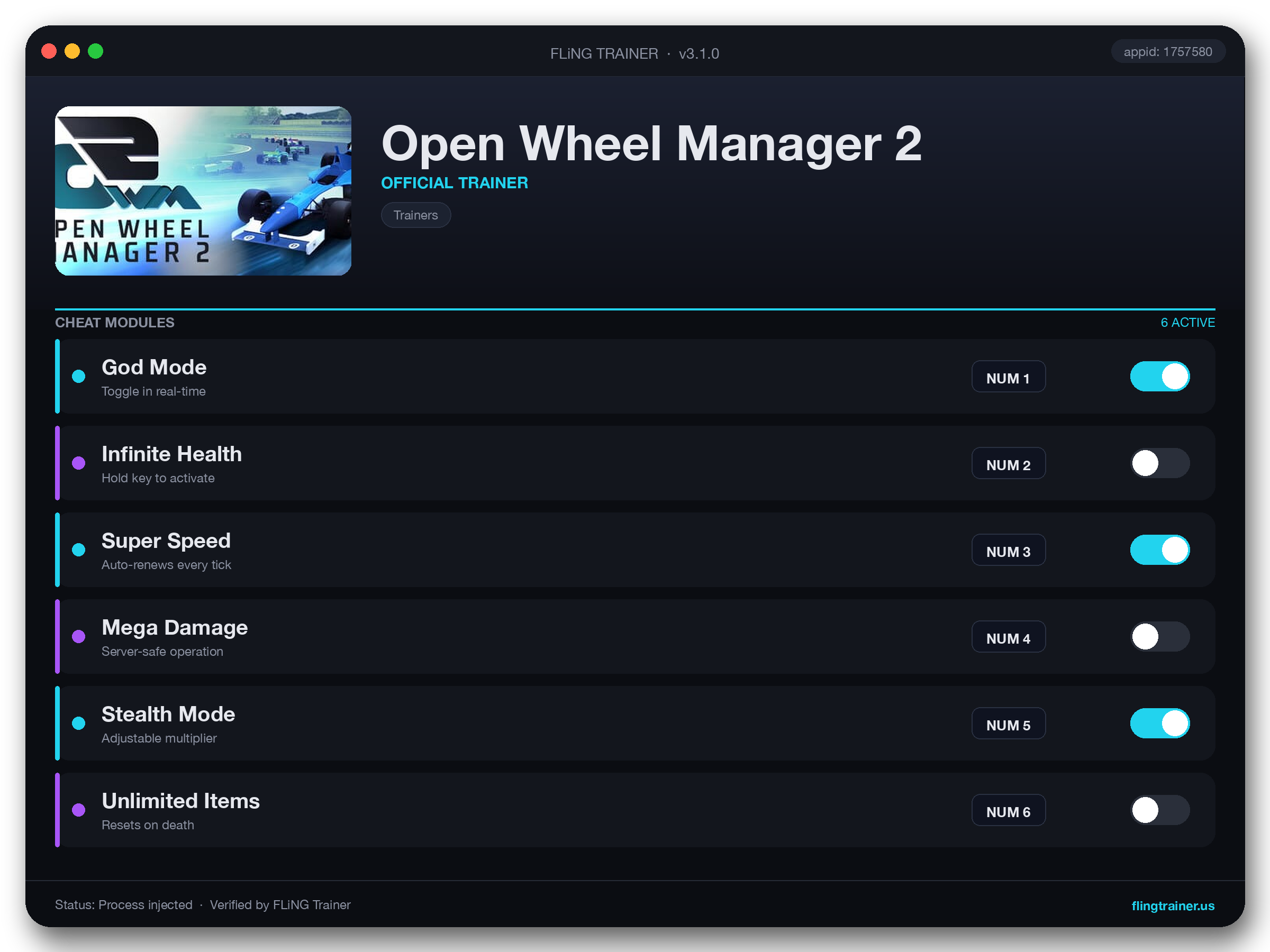 Open Wheel Manager 2 Trainer interface