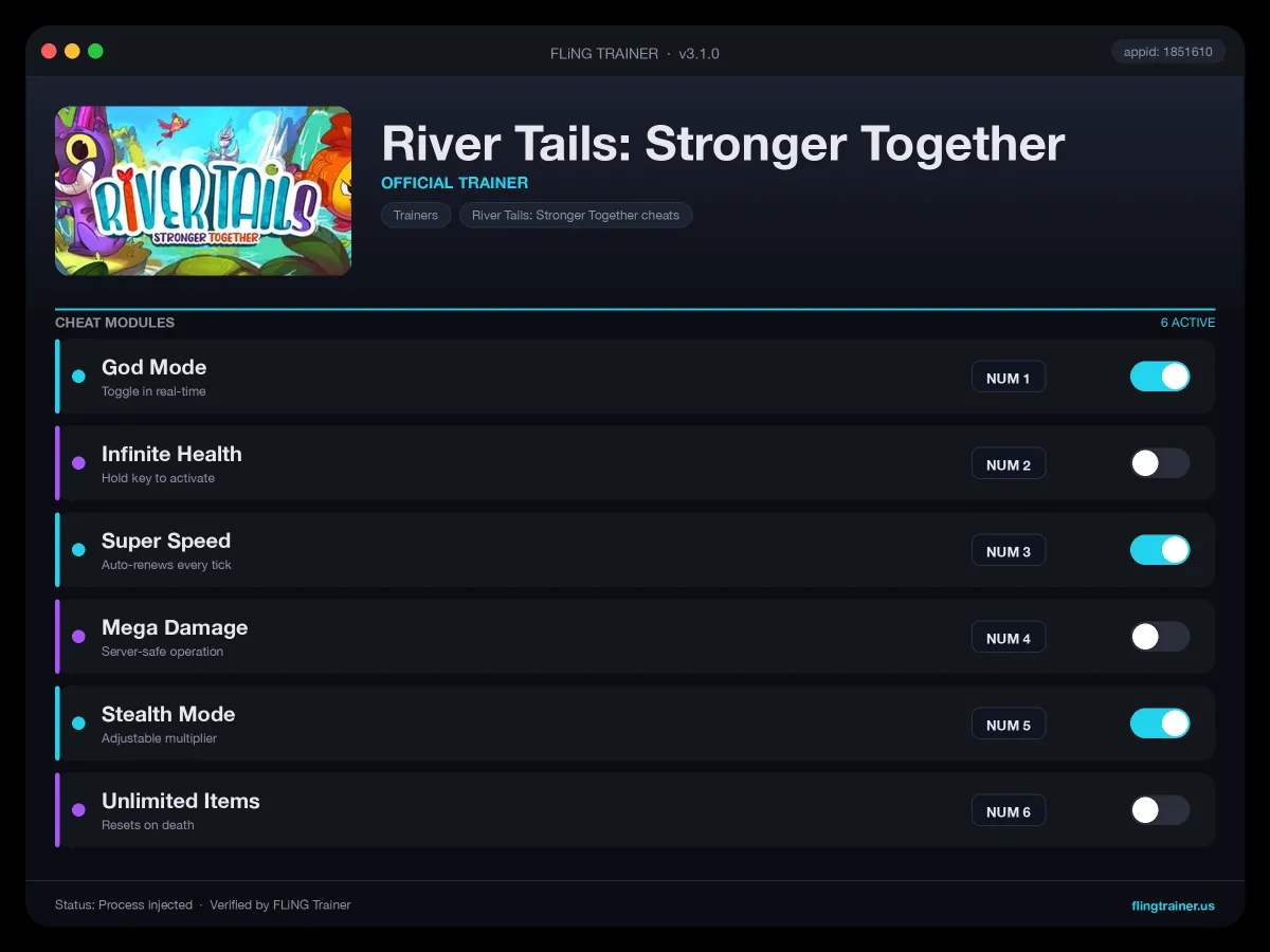 River Tails: Stronger Together Trainer interface