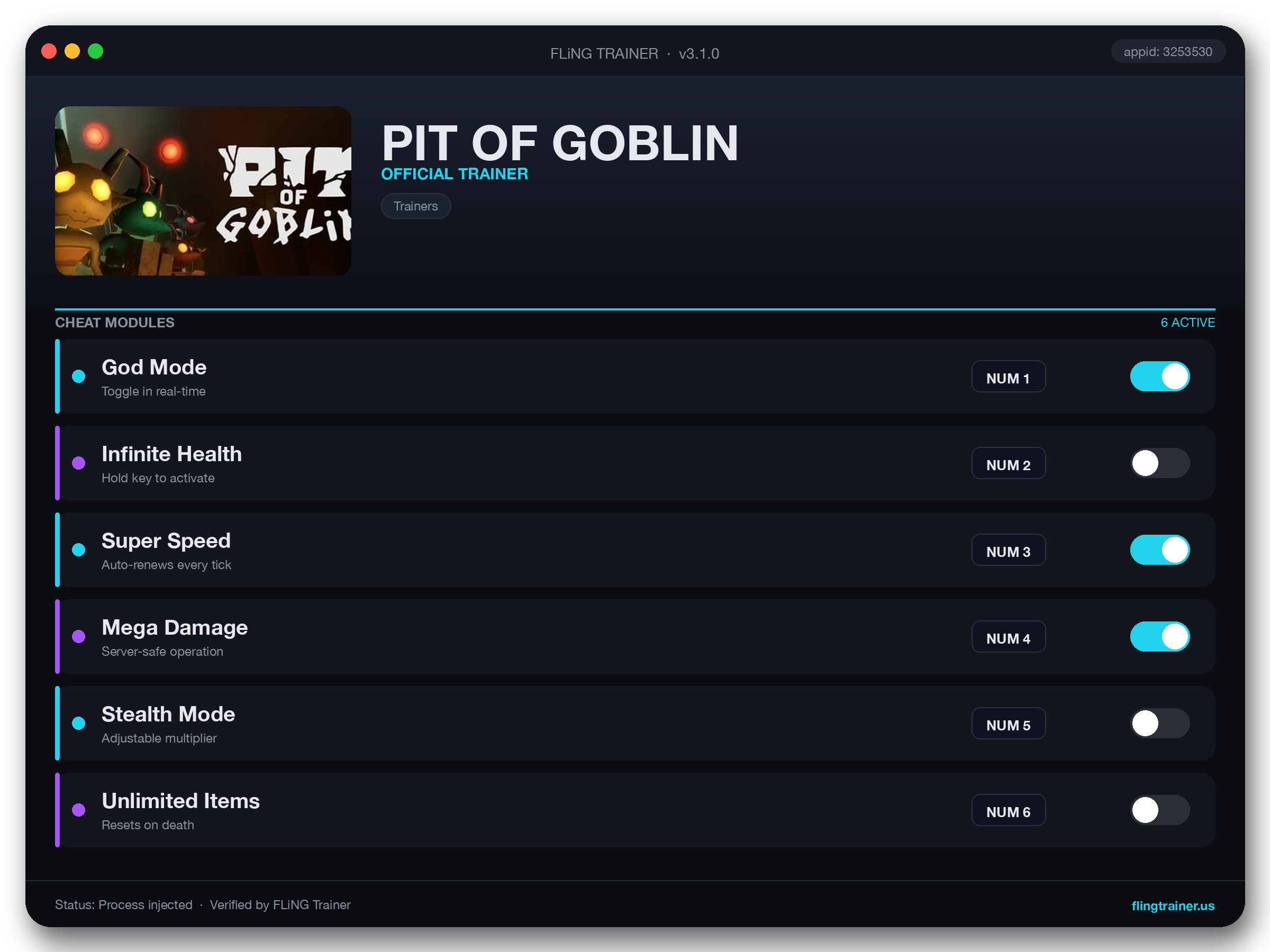 PIT OF GOBLIN Trainer interface