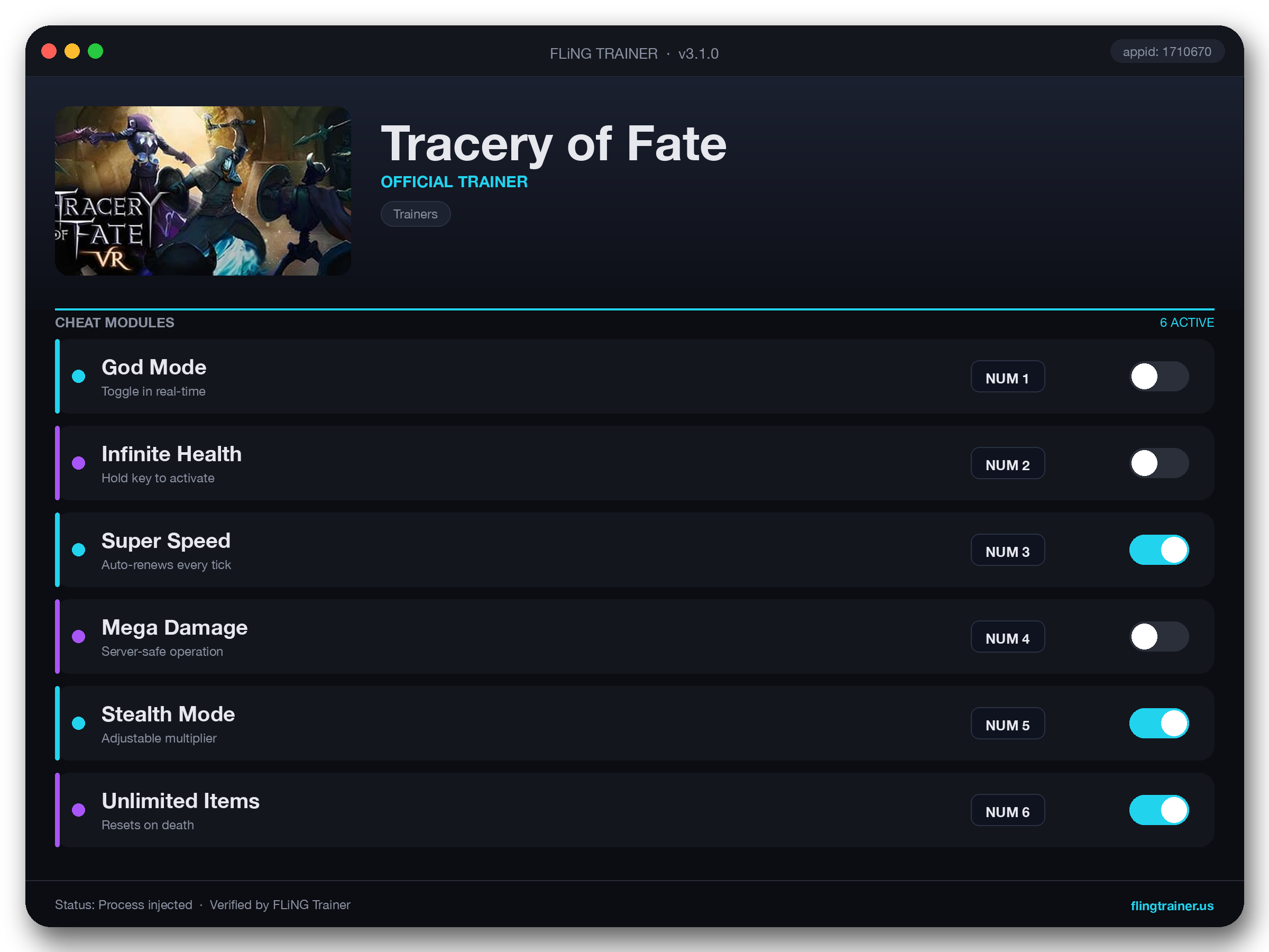 Tracery of Fate Trainer interface