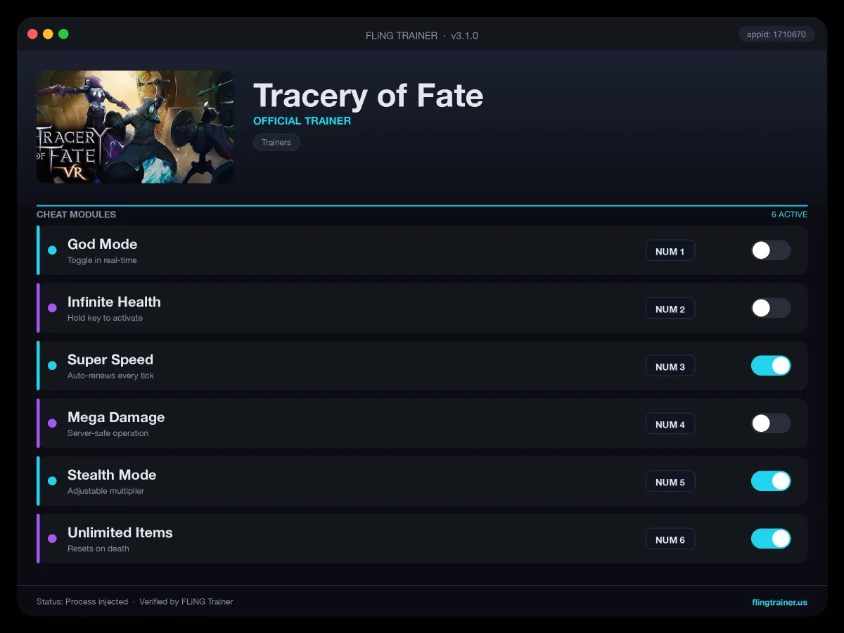 Tracery of Fate Trainer interface
