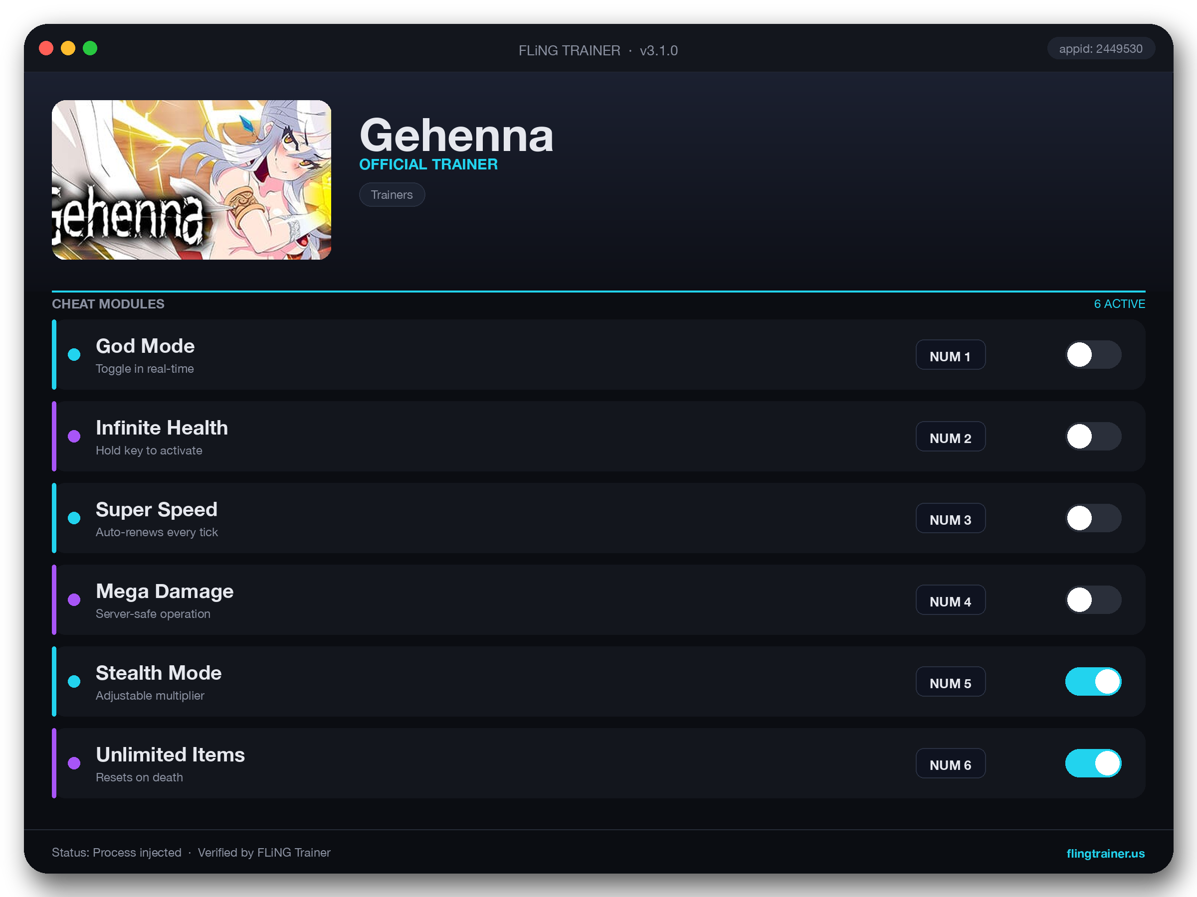 Gehenna Trainer interface