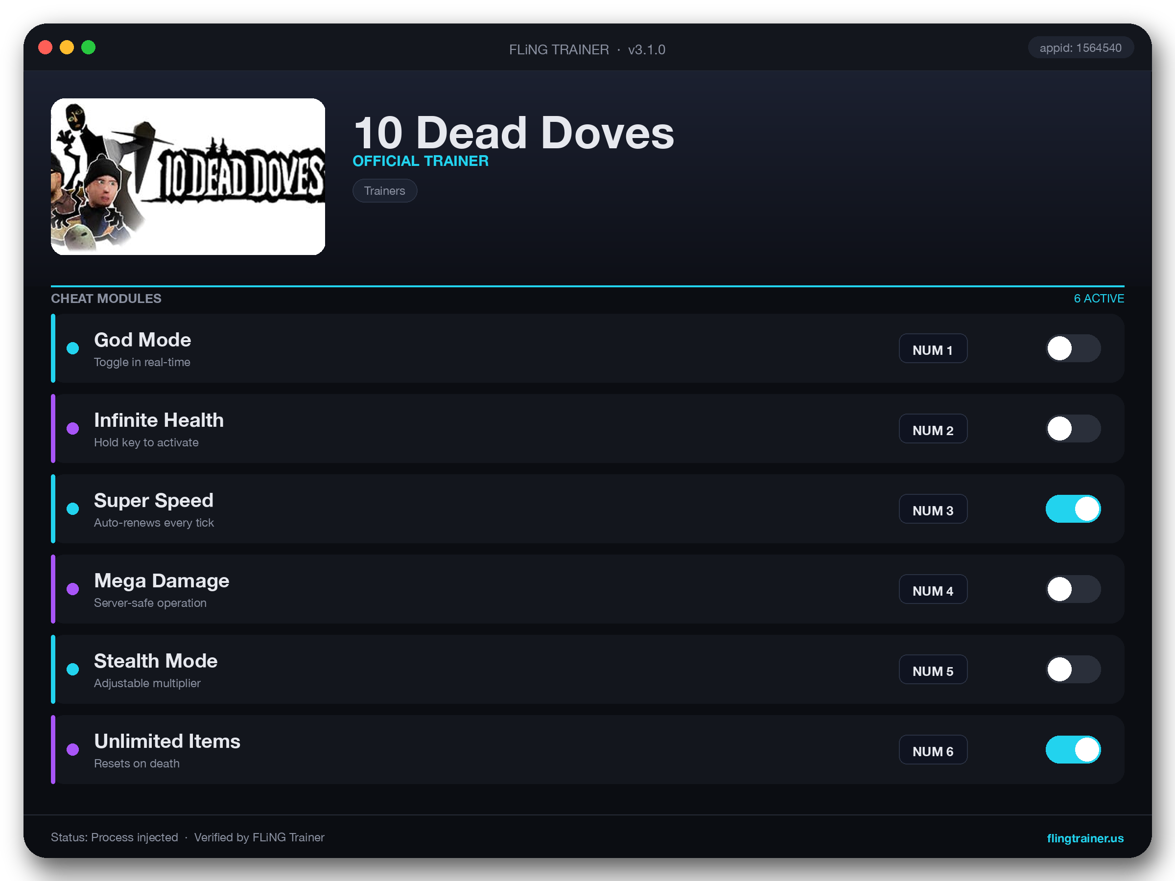 10 Dead Doves Trainer interface