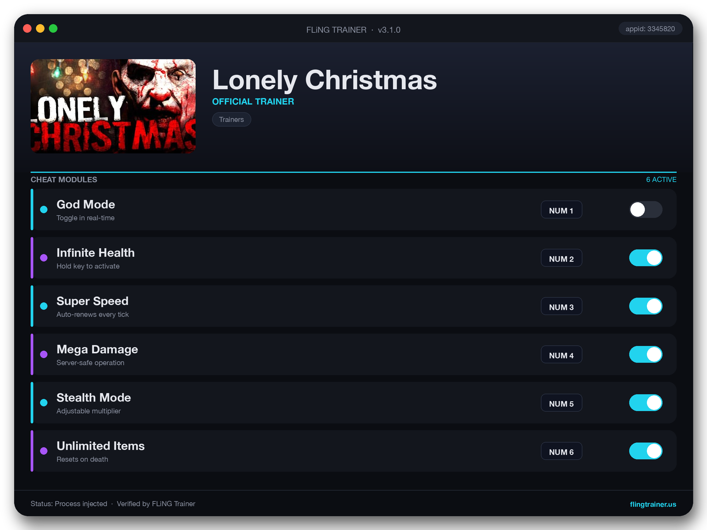 Lonely Christmas Trainer interface