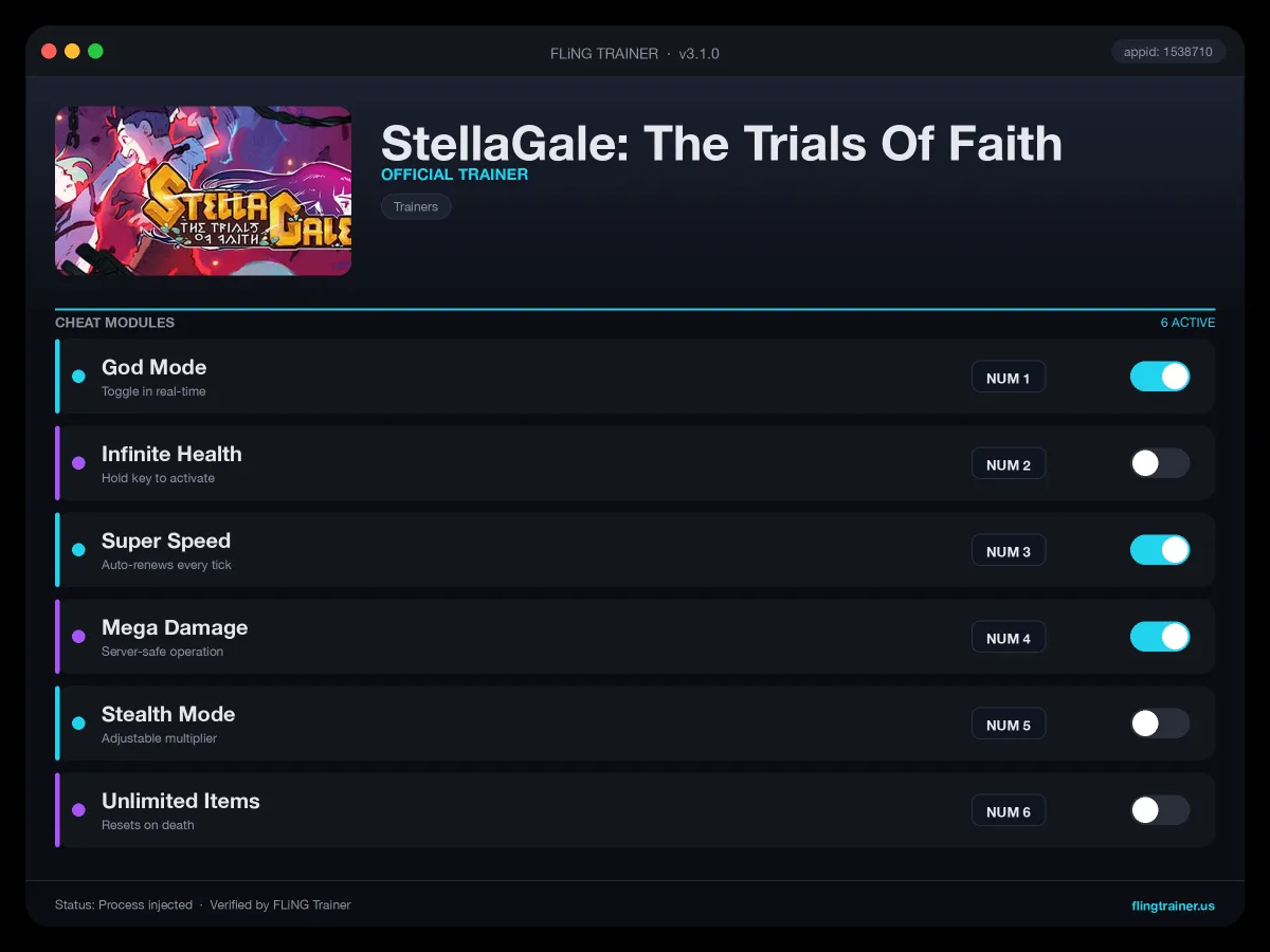StellaGale: The Trials Of Faith Trainer interface
