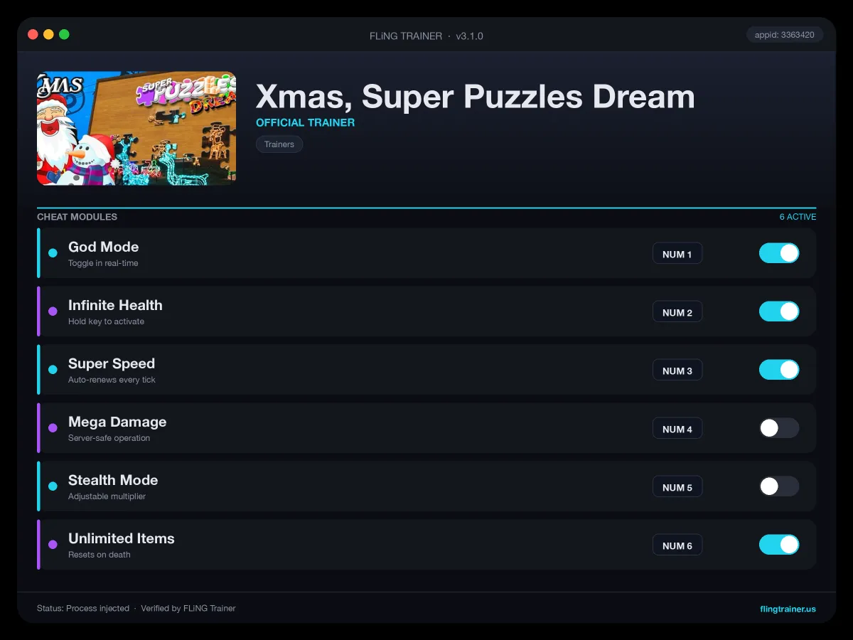 Xmas, Super Puzzles Dream Trainer interface