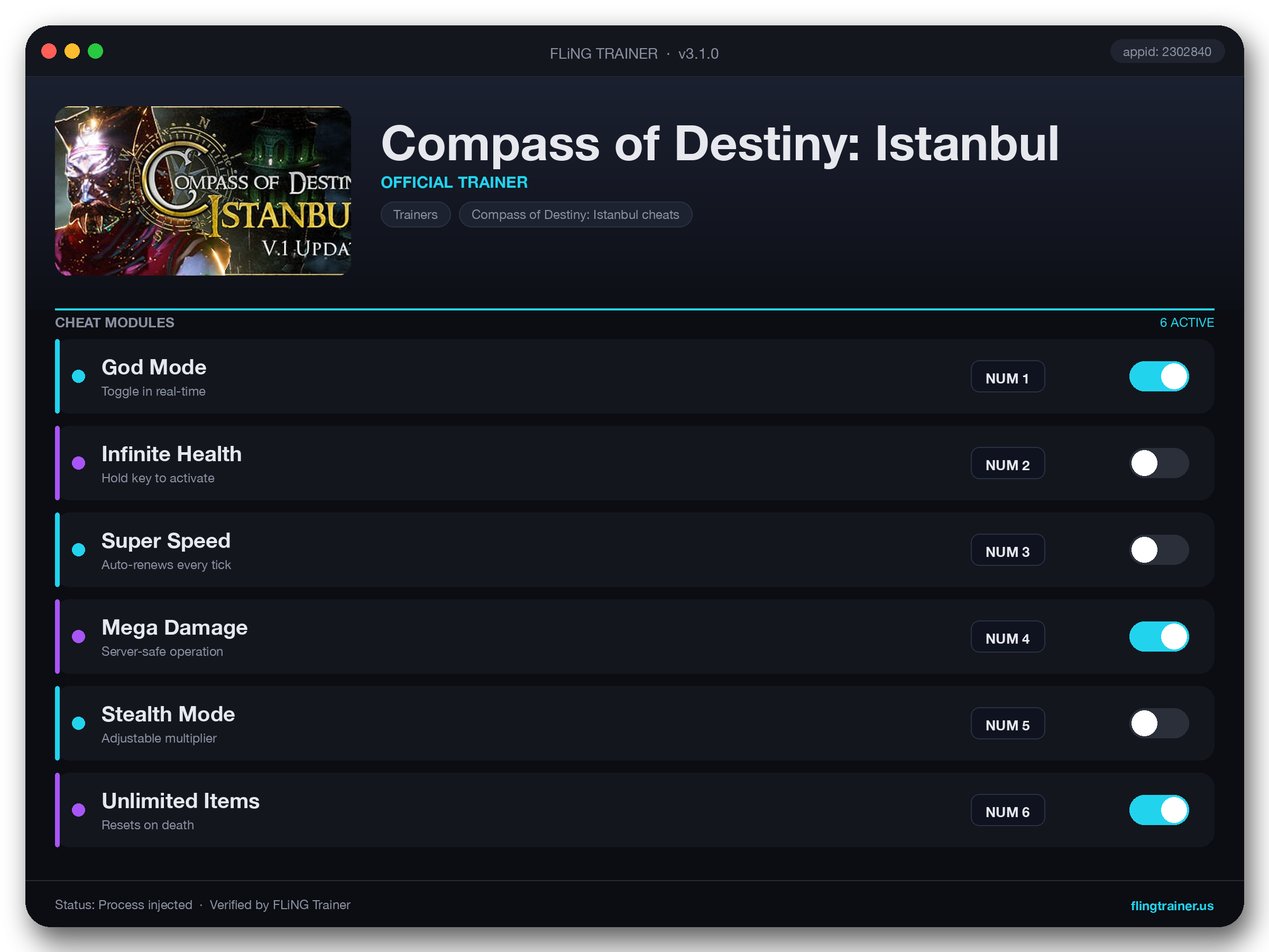 Compass of Destiny: Istanbul Trainer interface