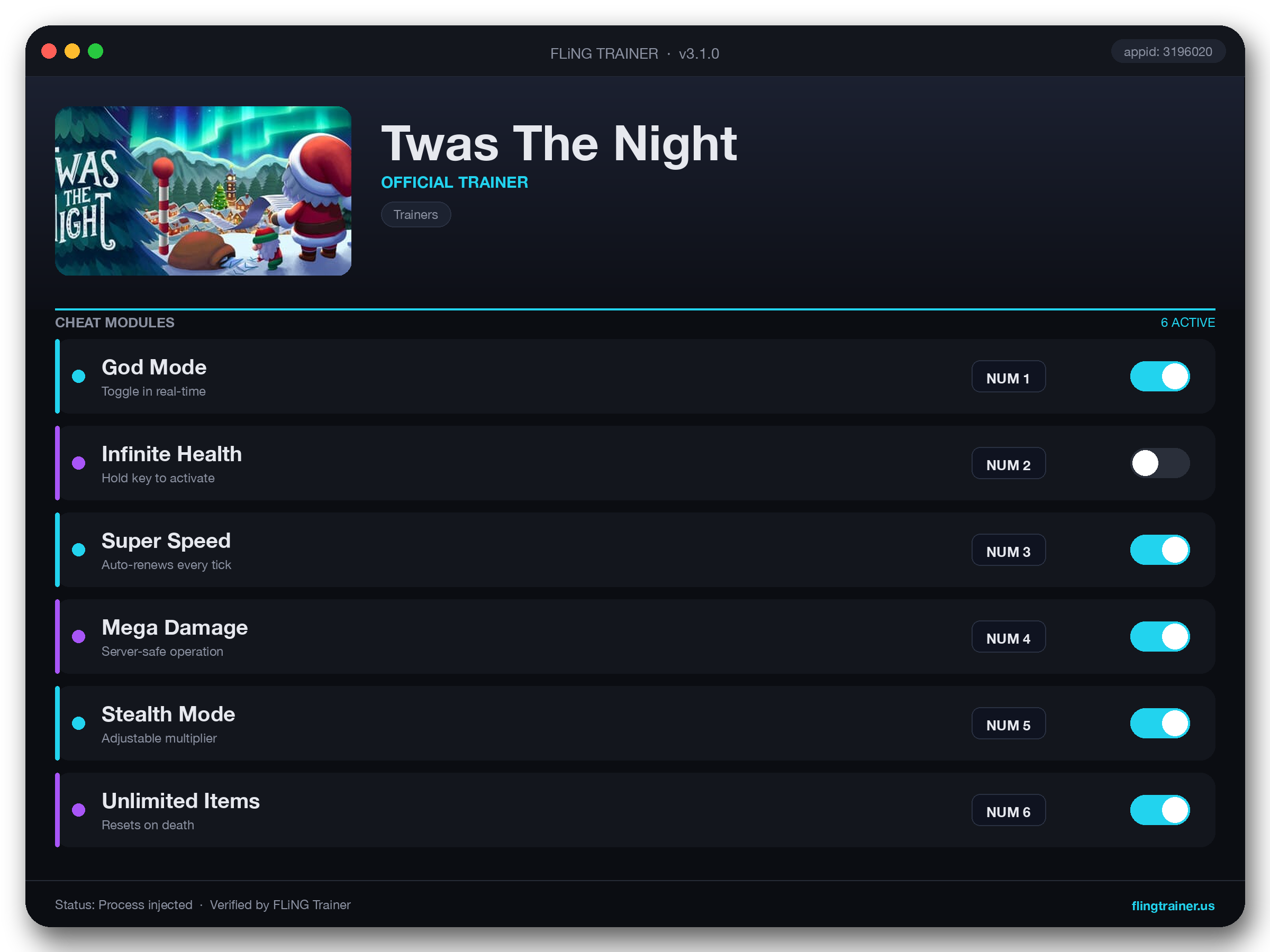 Twas The Night Trainer interface