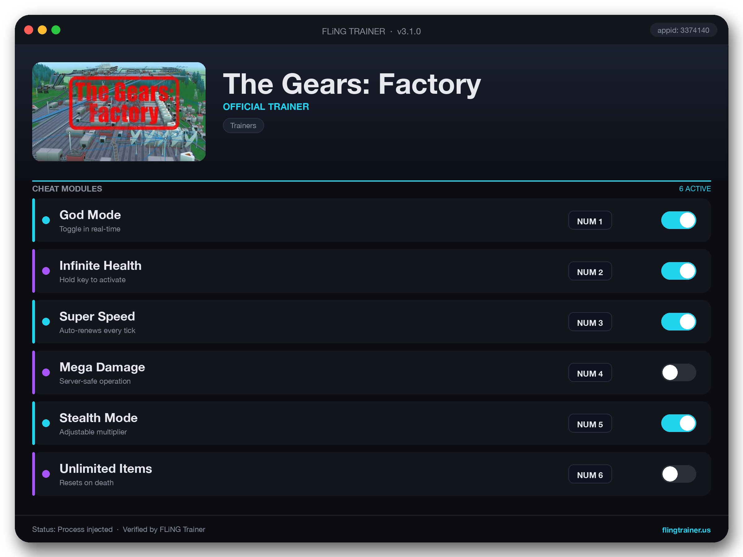 The Gears: Factory Trainer interface