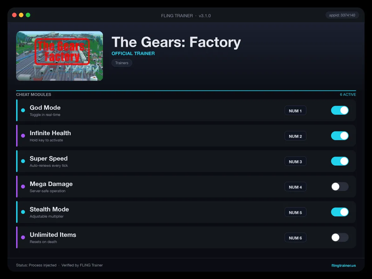 The Gears: Factory Trainer interface