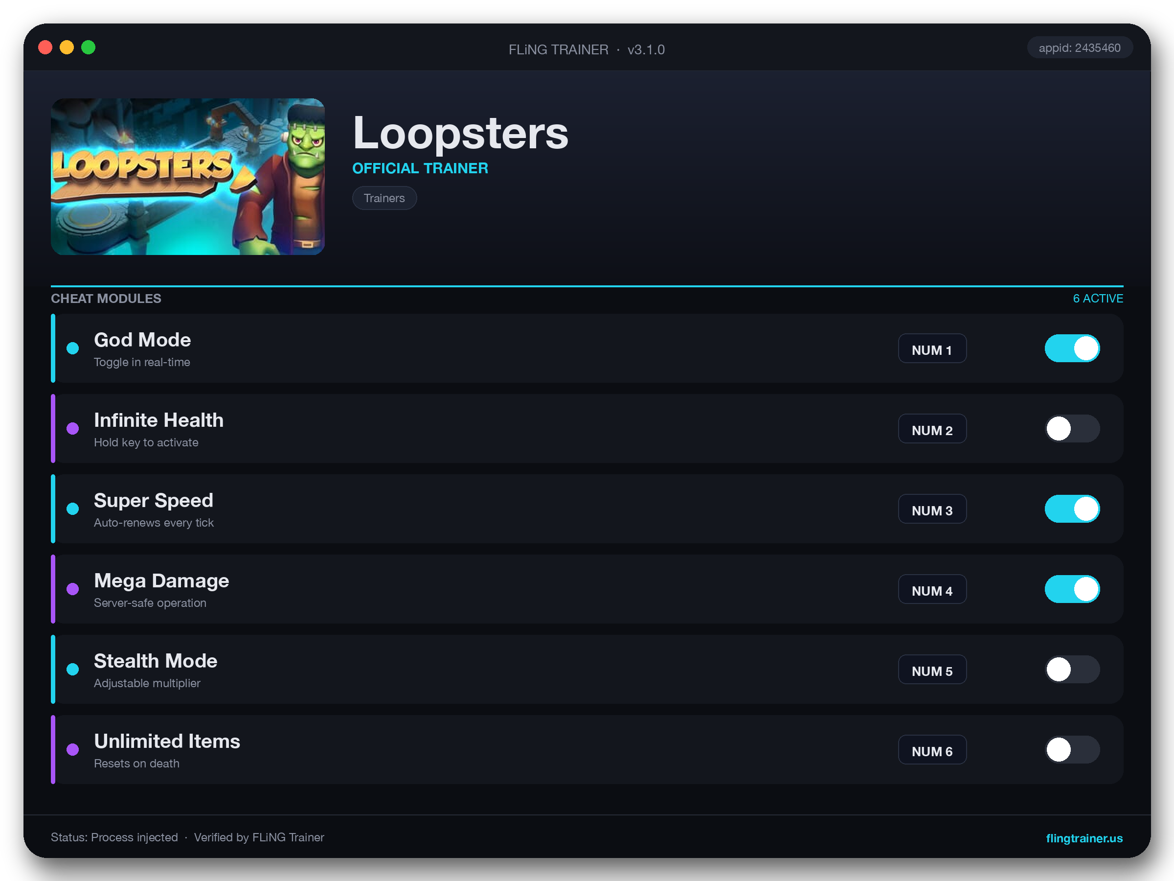 Loopsters Trainer interface