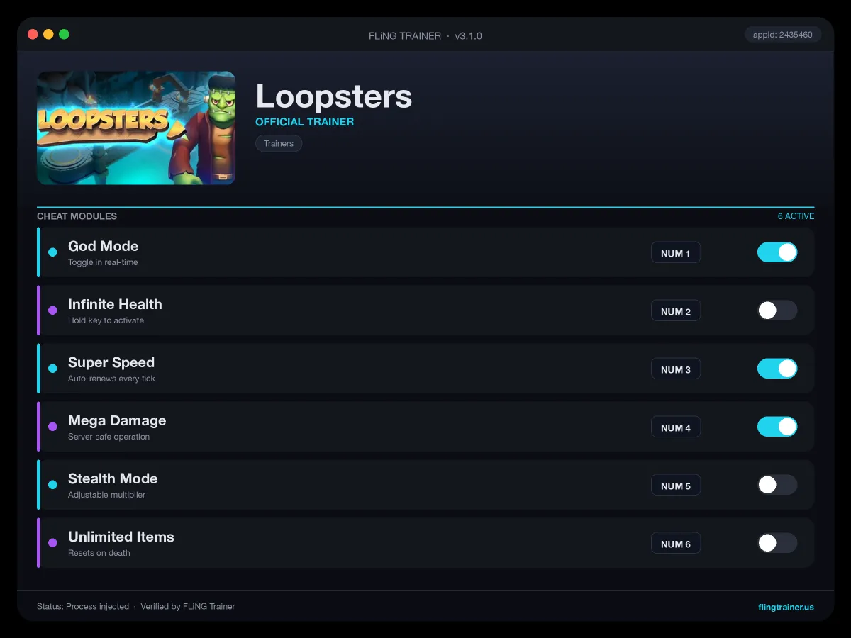Loopsters Trainer interface