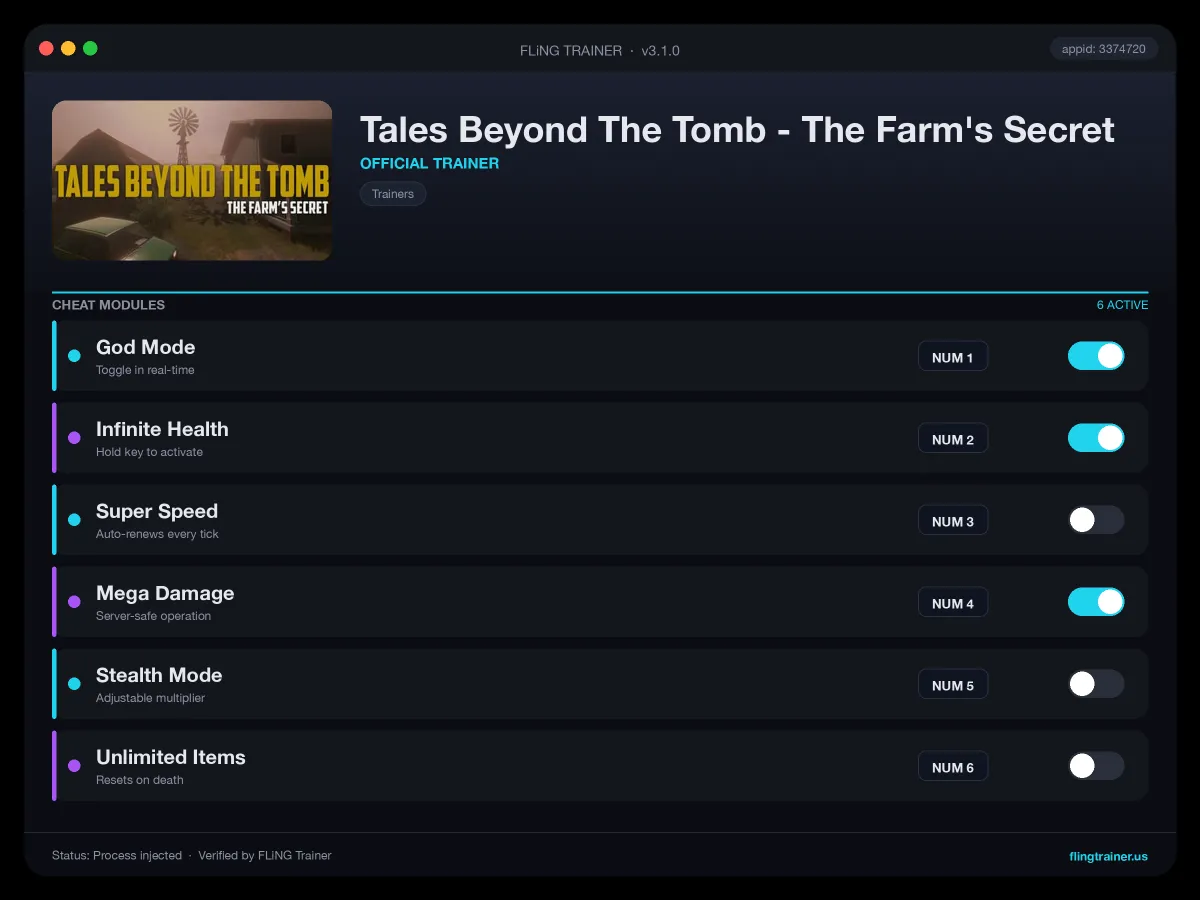 Tales Beyond The Tomb - The Farm's Secret Trainer interface