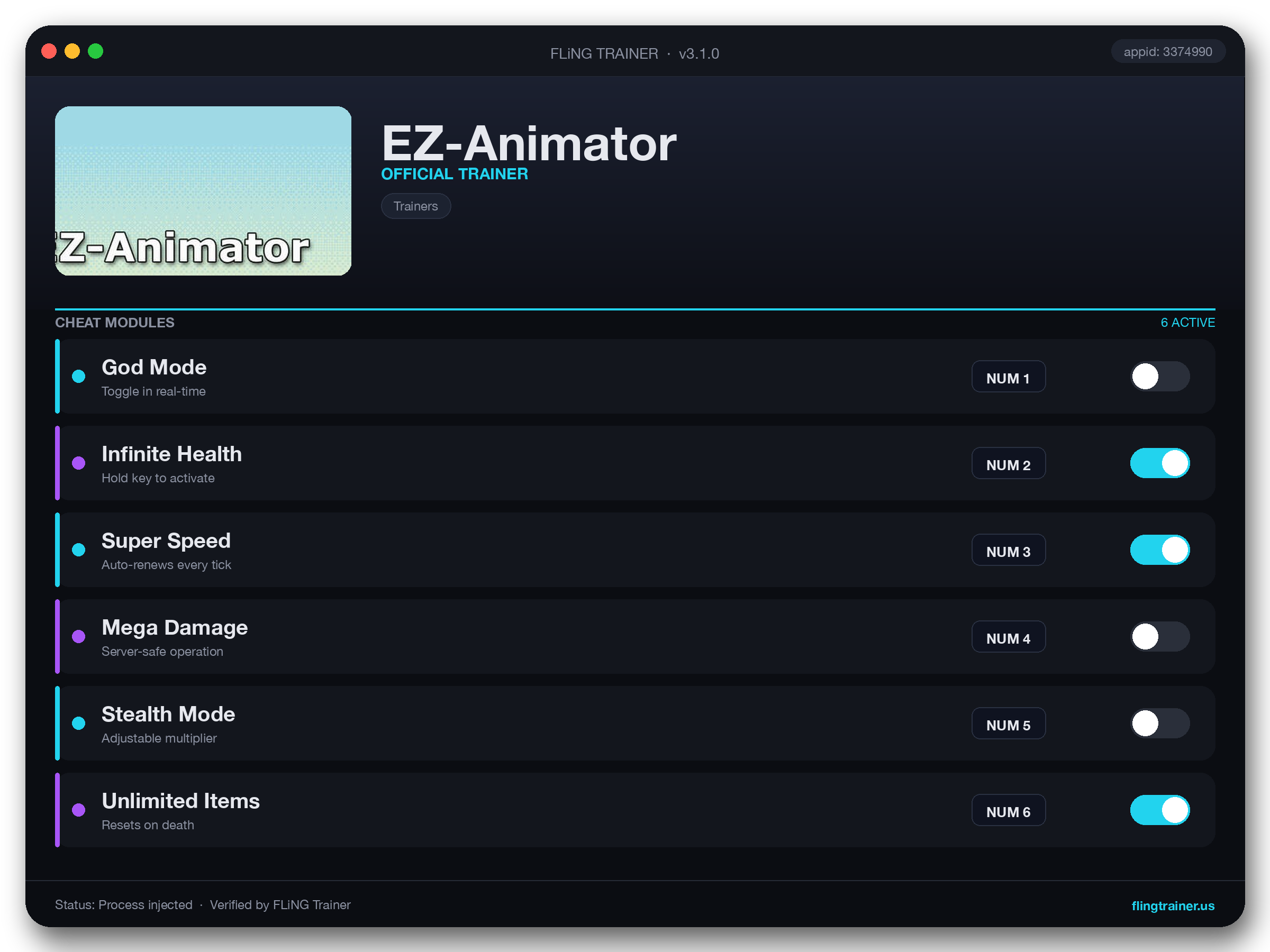 EZ-Animator Trainer interface