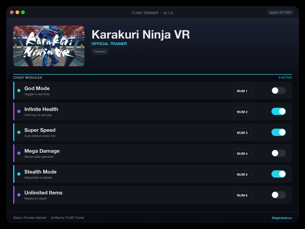 Karakuri Ninja VR Trainer interface