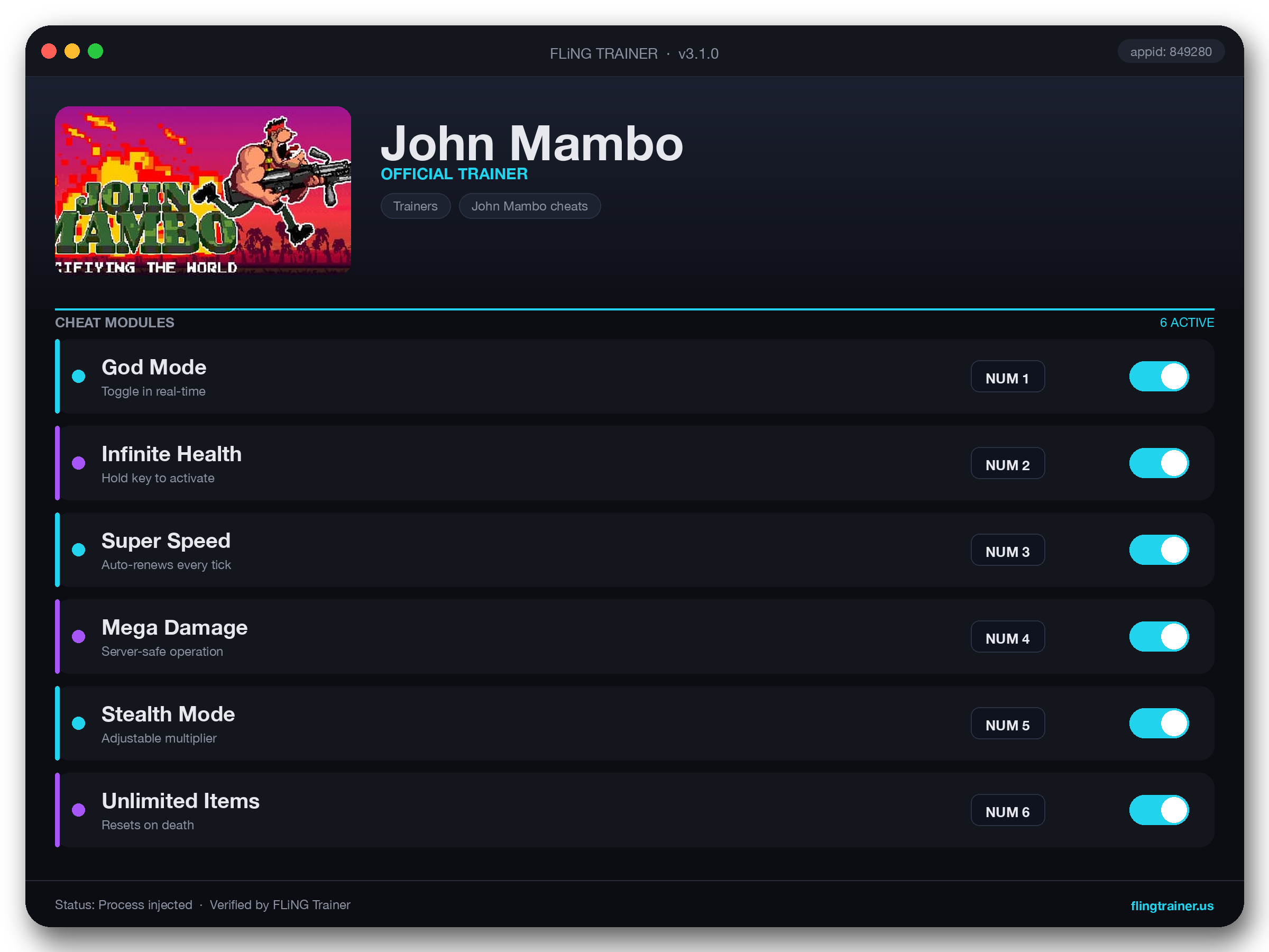 John Mambo Trainer interface