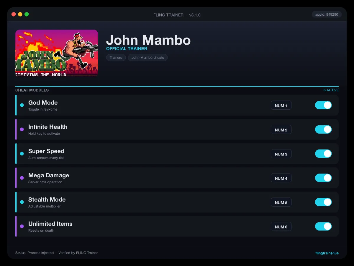 John Mambo Trainer interface