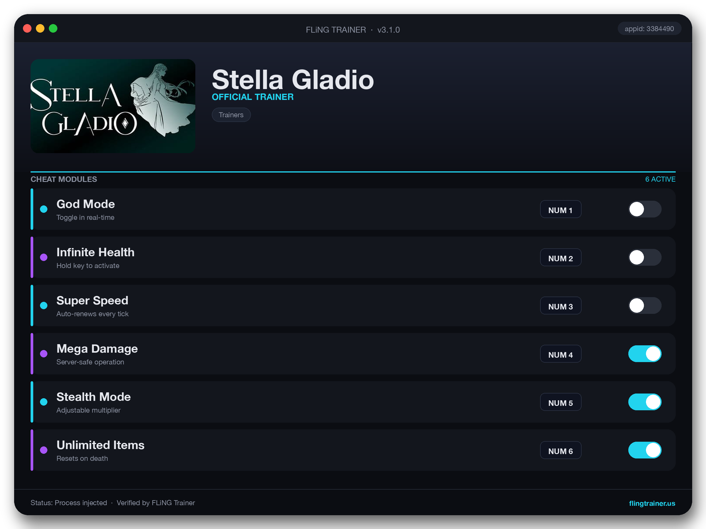 Stella Gladio Trainer interface