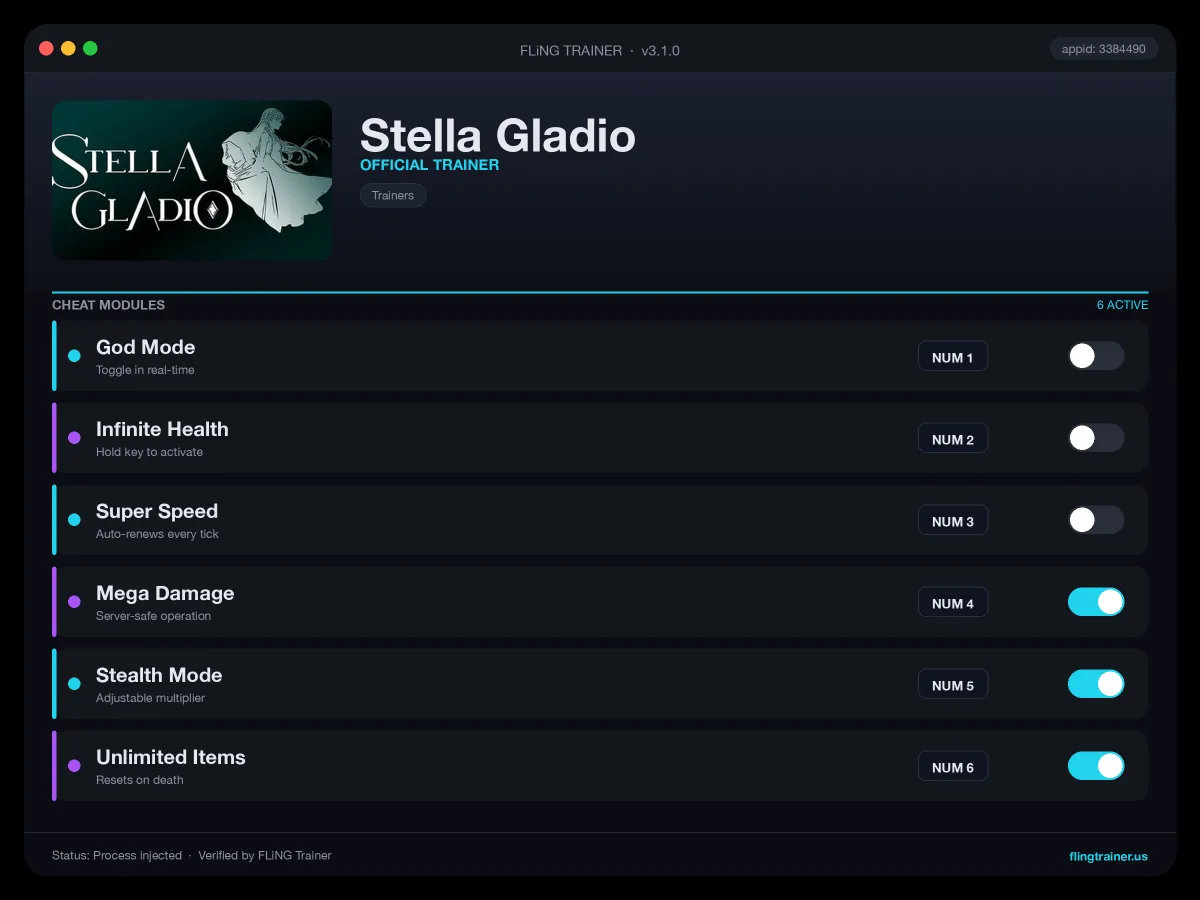 Stella Gladio Trainer interface
